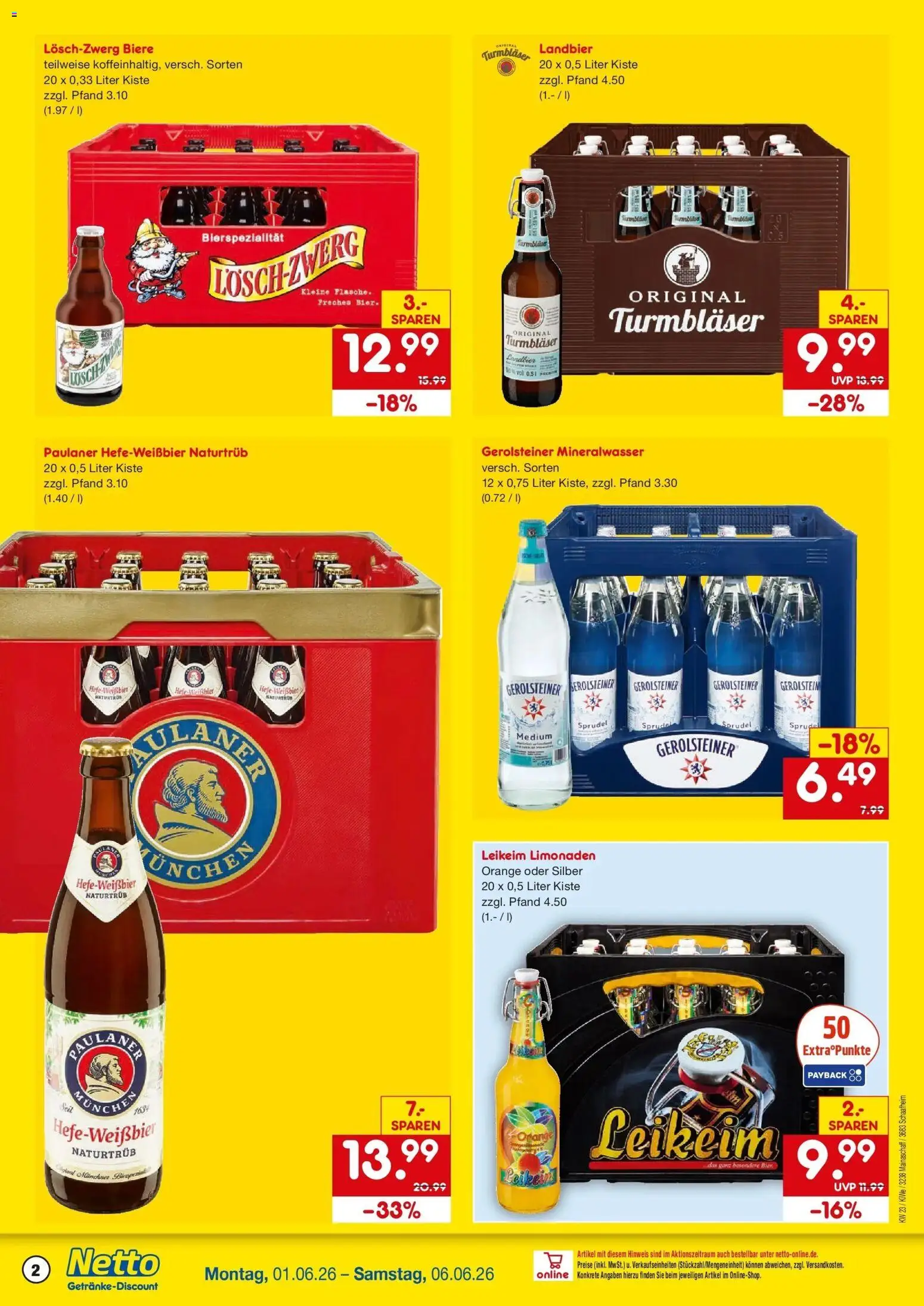 Netto Marken-Discount Prospekt Mainaschaff – gültig ab 01.06.2026 | Seite: 2 | Produkte: Bier, Mineralwasser, Paulaner, Gerolsteiner