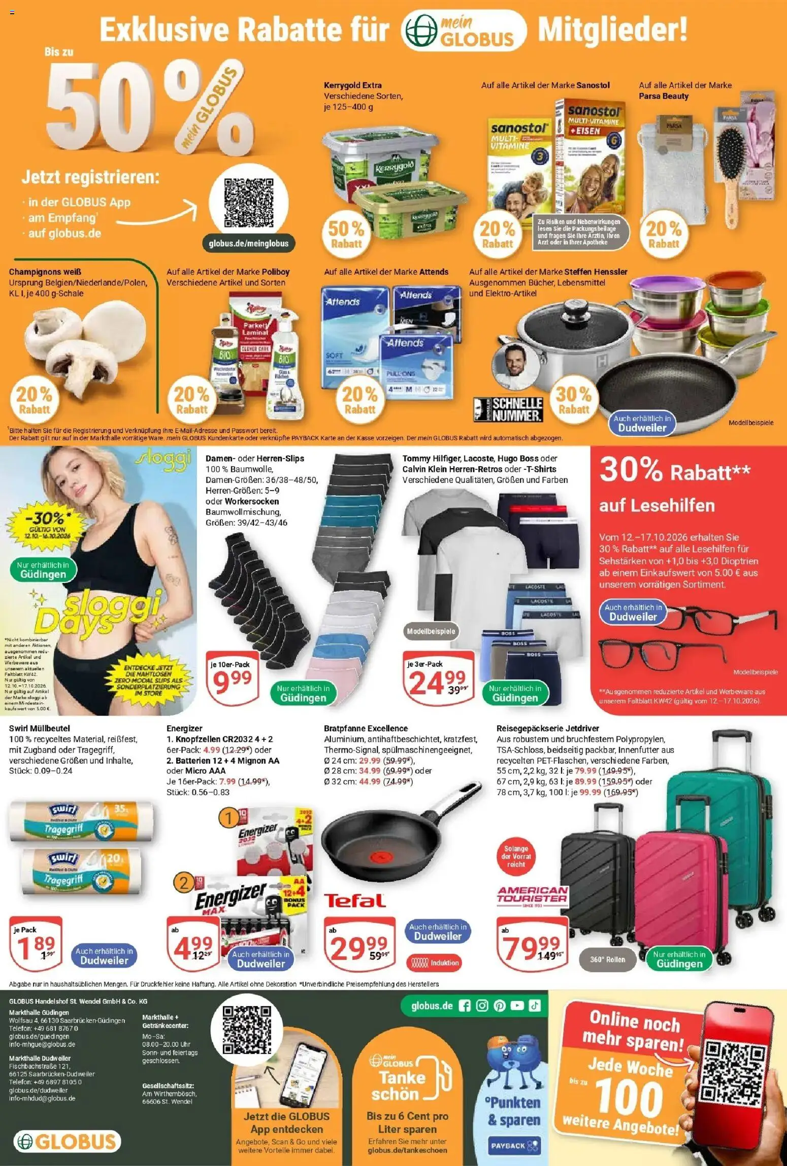 Globus Prospekt Saarbrücken-Dudweiler (ab 12.10.2026) » Angebote online | Seite: 29 | Produkte: Batterien, Champignons, Hugo, Uhr