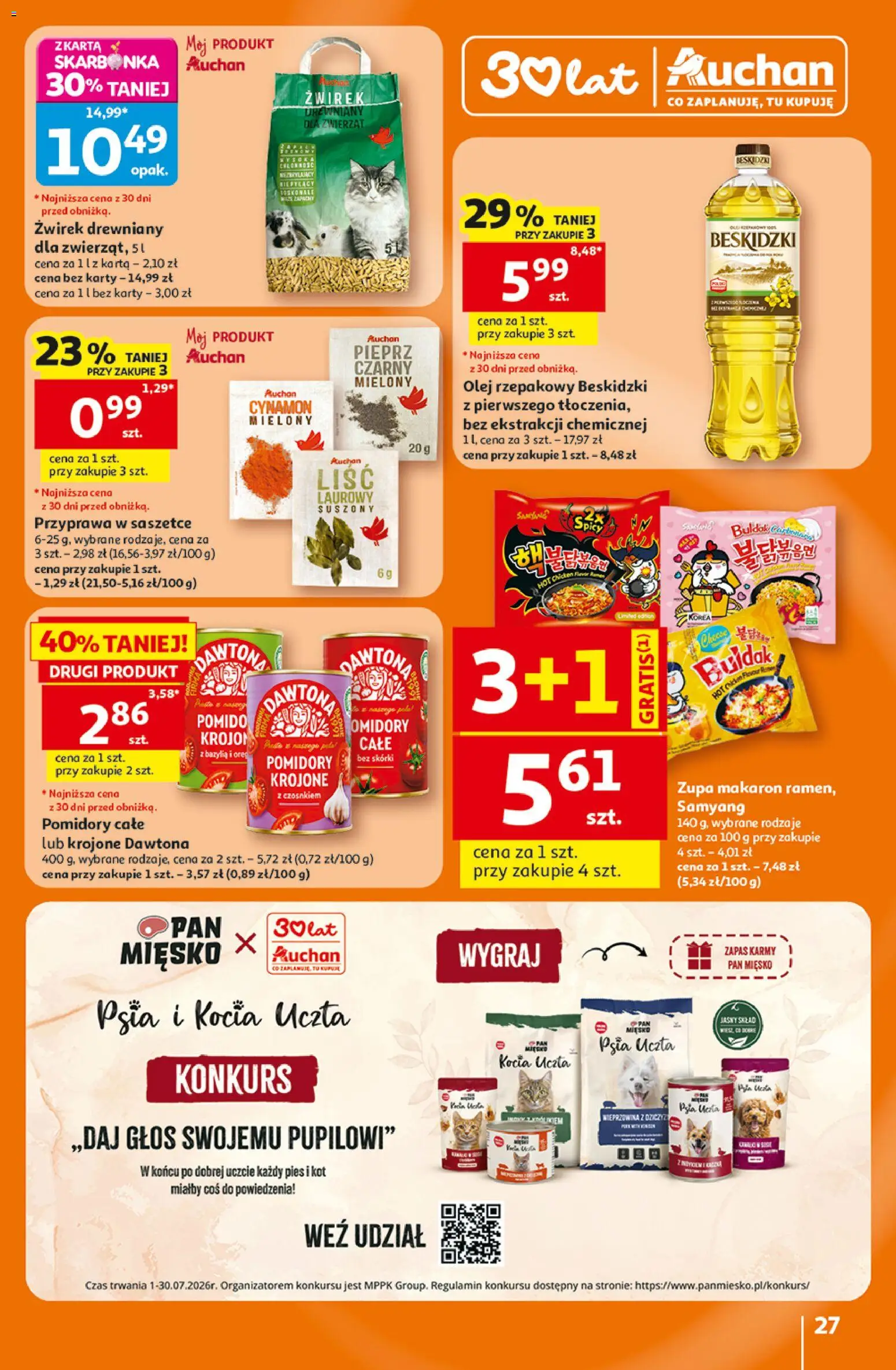 Auchan gazetka - 30 Lat Hipermarket od 16.07.2026 | Strona: 27 | Produkty: Olej rzepakowy, Zupa, Olej, Żwirek drewniany