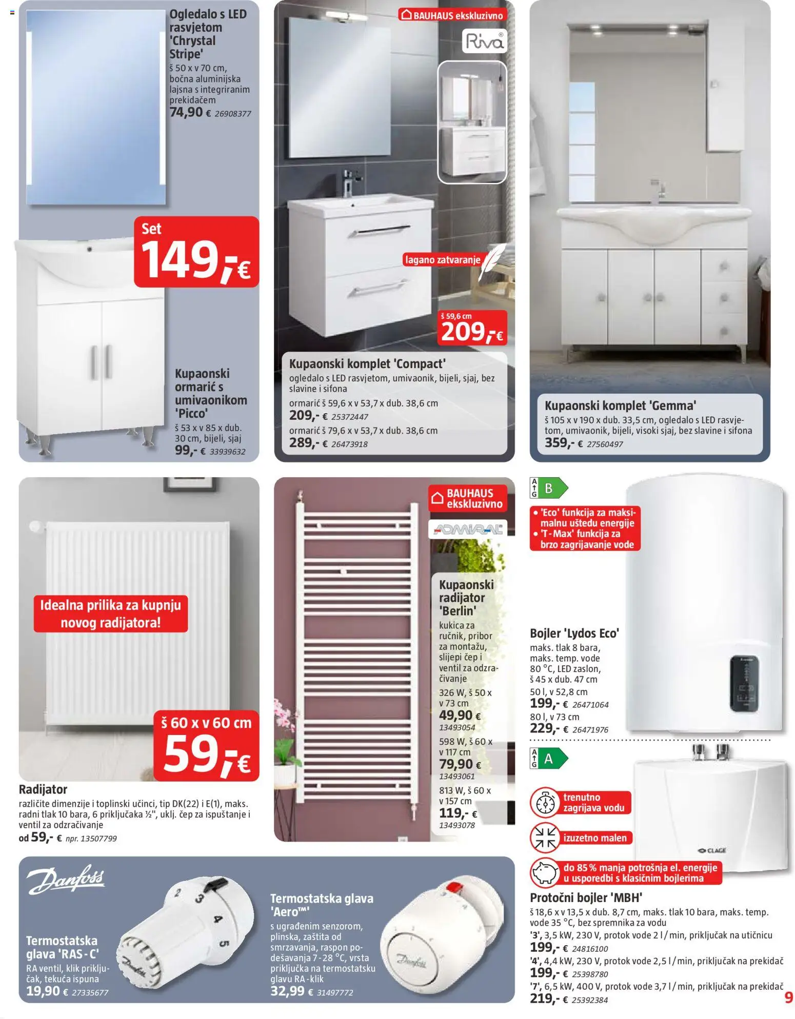 Bauhaus katalog | vrijedi od 19.08.2026 | Stranica: 9 | Proizvodi: Radijator, Kupaonski komplet, Led, Ventil