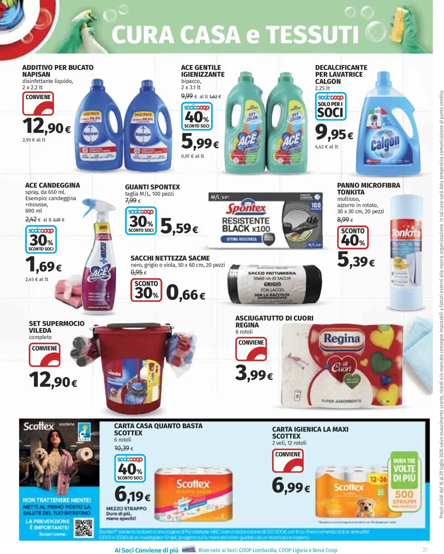 Volantino Ipercoop del 16/07/2026 | Pagina: 27 | Prodotti: Panno microfibra, Candeggina, Lavatrice, The