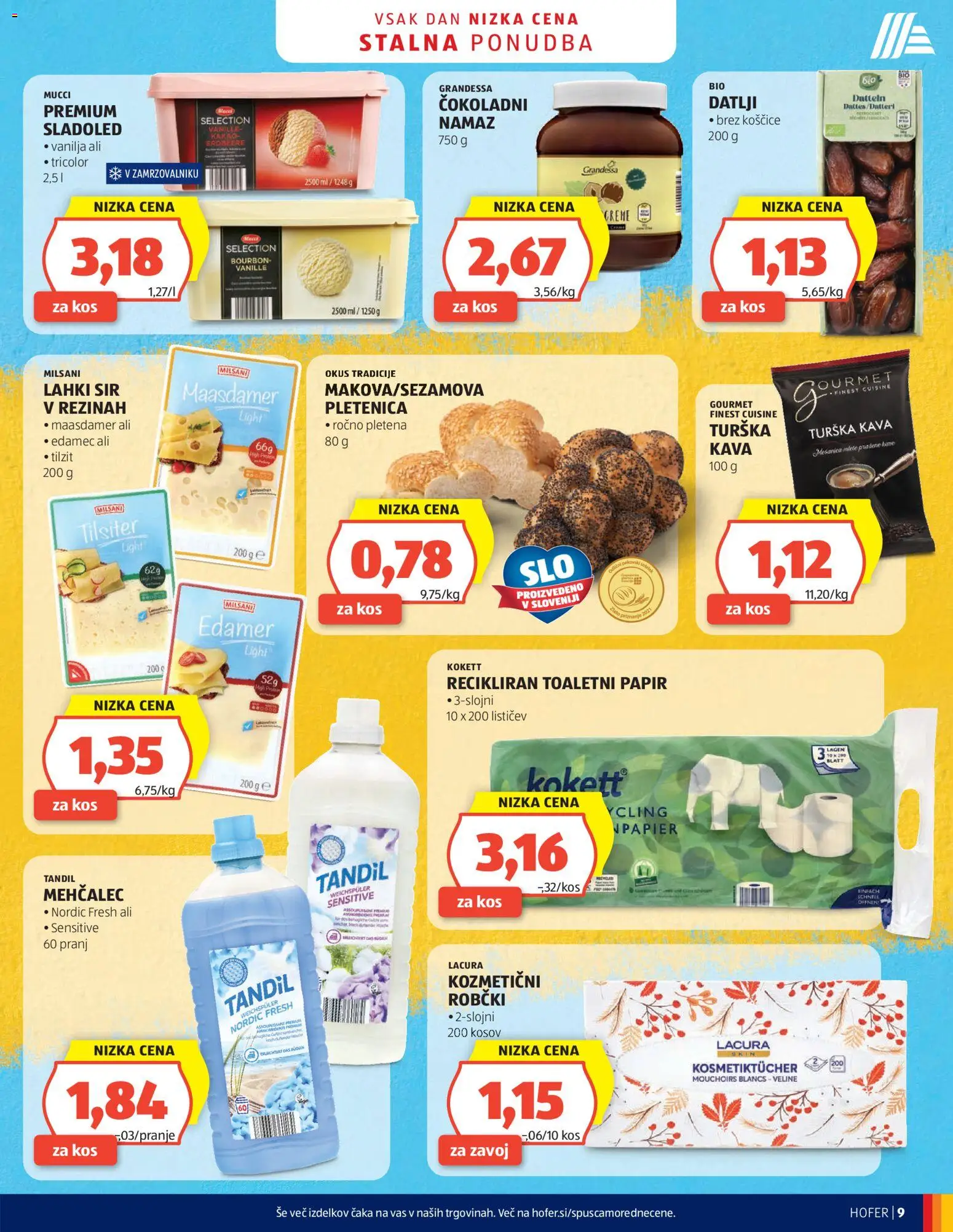 Hofer SI katalog | vrijedi od 26.08.2026 | Stranica: 9 | Proizvodi: Sir, Kava, Toaletni papir, Kakao