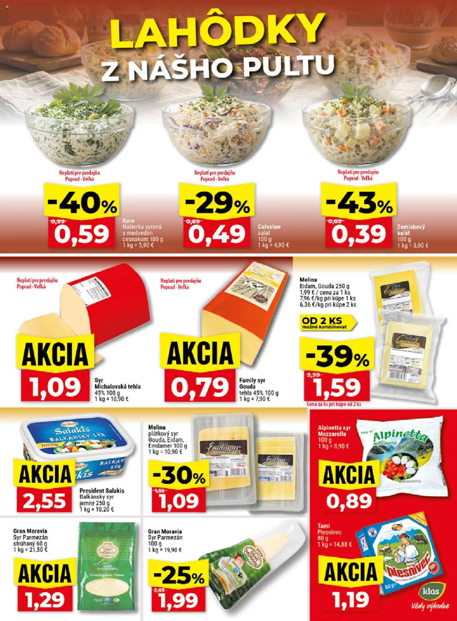 Nové Klas akcie – leták je platný od 26.10.2026 | Strana: 14 | Produkty: Syr, Plátkový syr, Mozzarella, Nátierka