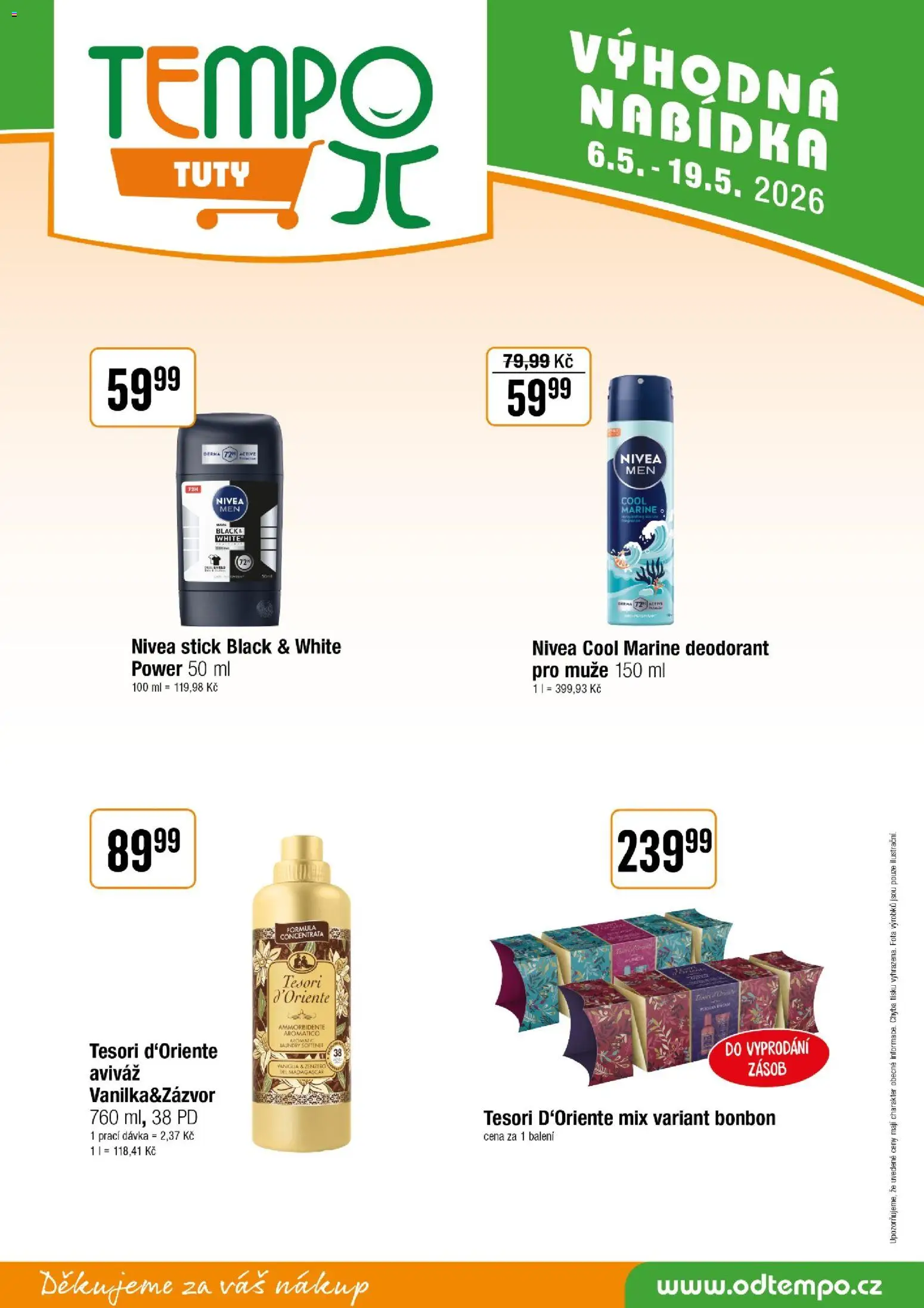 Tempo leták - Tuty od 06.05.2026 | Strana: 14 | Produkty: Deodorant, Aviváž, Tesori d'Oriente, Nivea