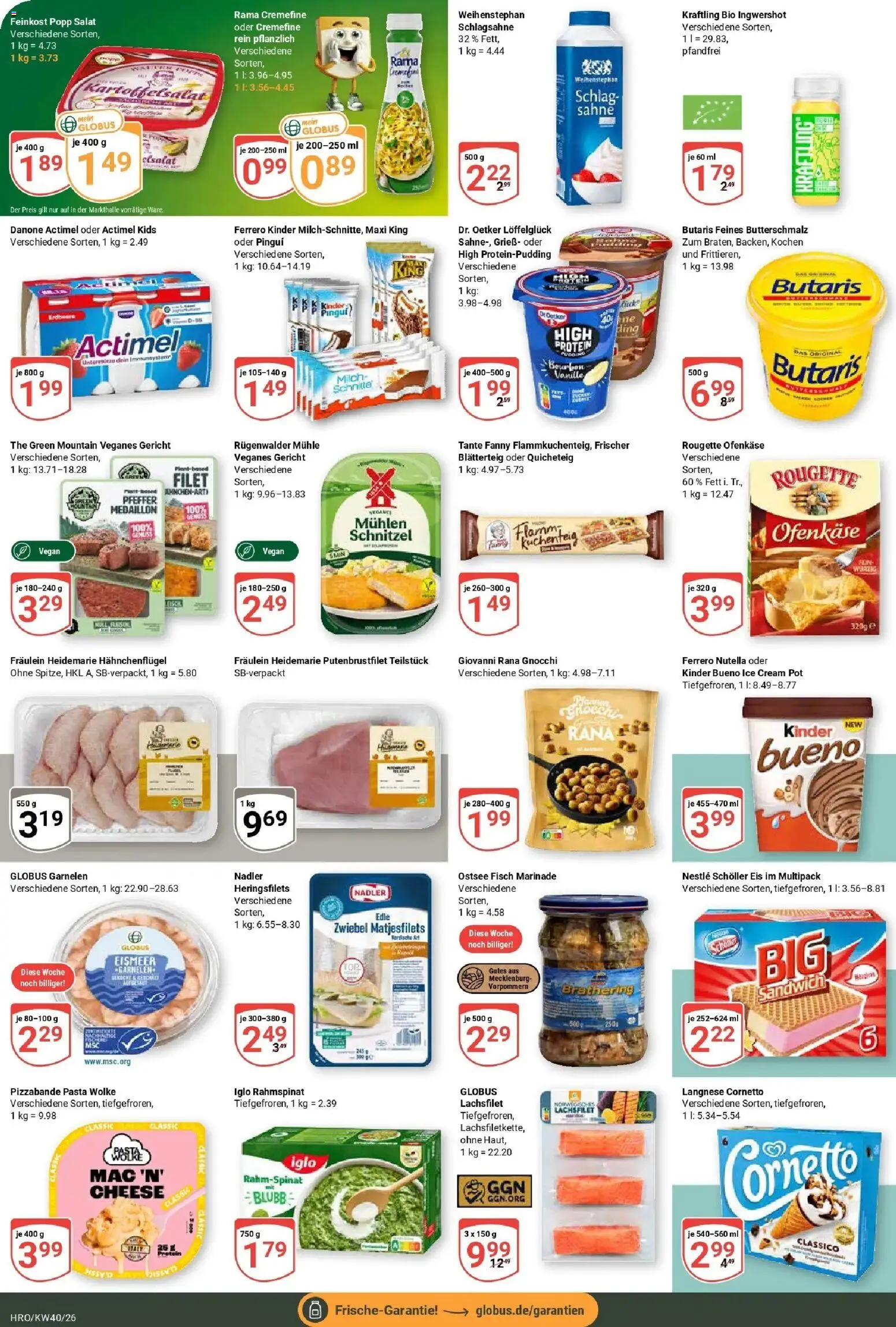 Globus Prospekt Rostock (ab 28.09.2026) » Angebote online | Seite: 11 | Produkte: Iglo, Kinder bueno, Vanille, Sahne