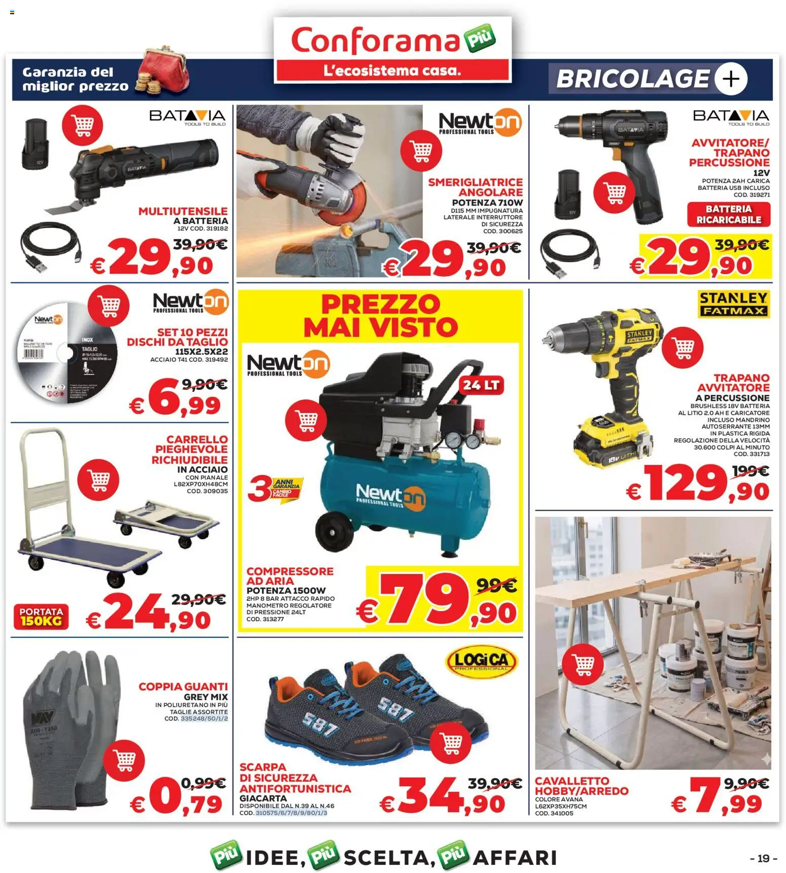 Volantino Conforama del 07.05.2026 | Pagina: 19 | Prodotti: Compressore, Guanti, Carrello, Trapano