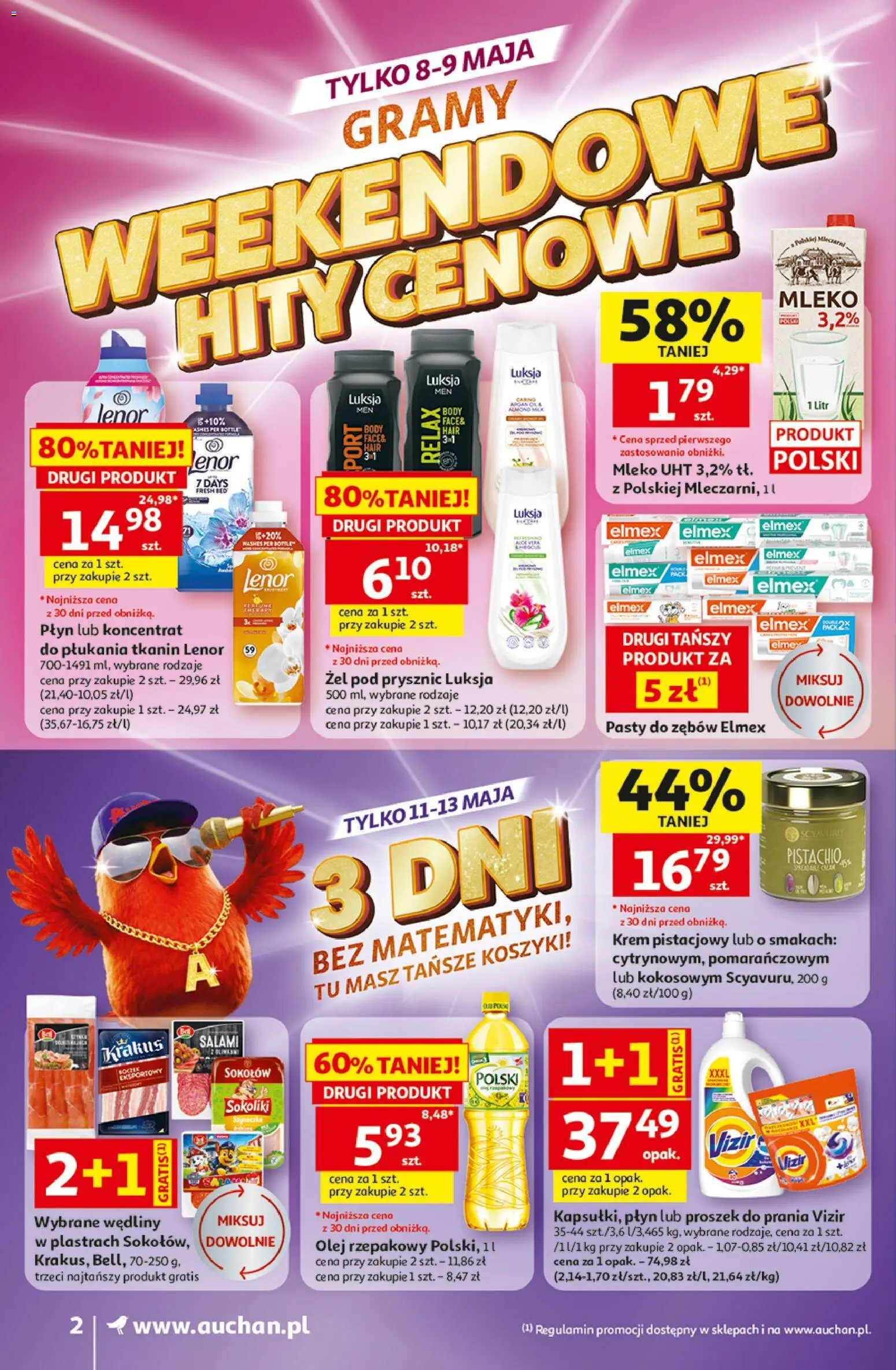 Auchan gazetka od 07.05.2026 | Strona: 2 | Produkty: Olej rzepakowy, Mleko, Olej, Proszek do prania