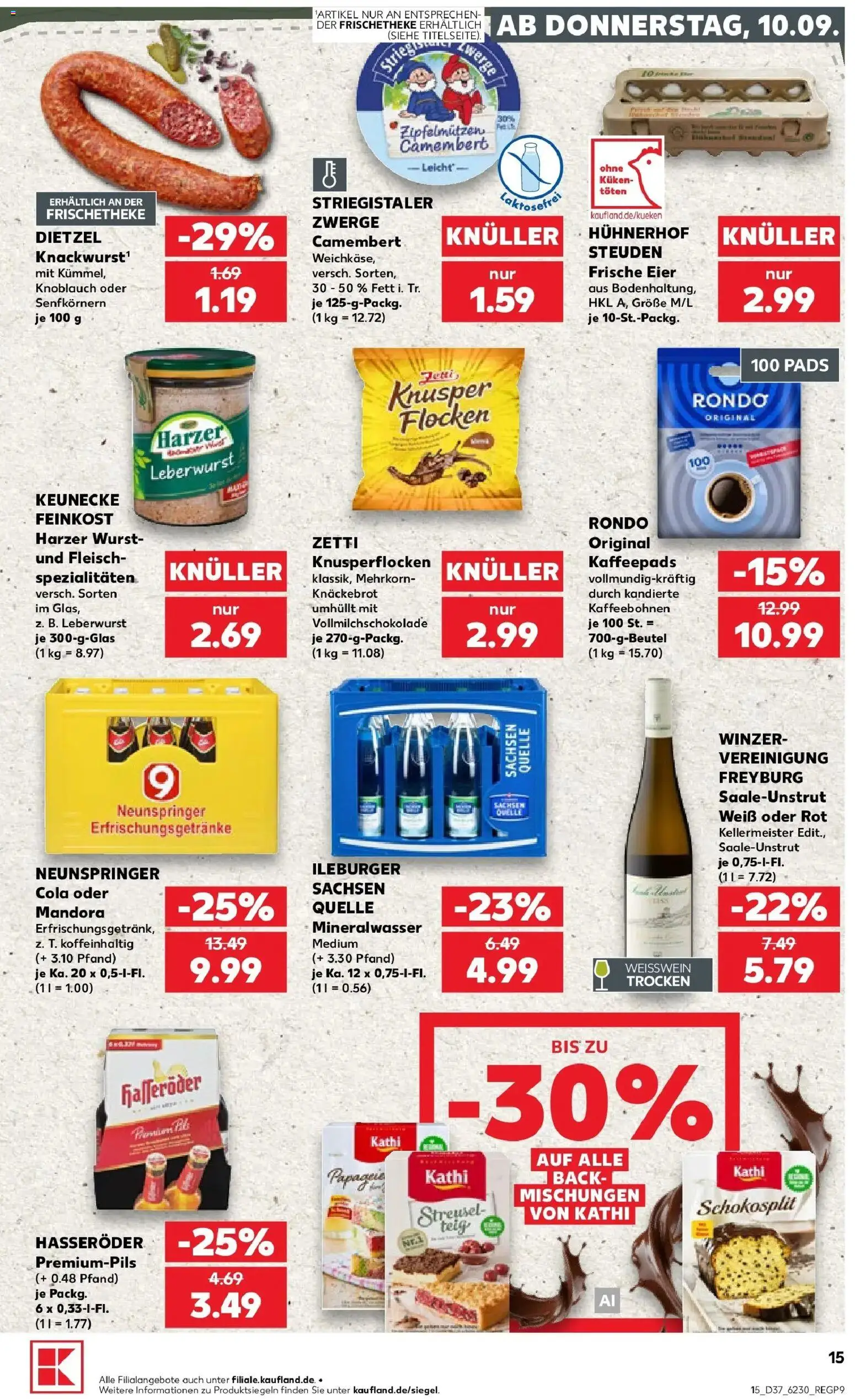 Prospekt Kaufland ab 10.09.2026 » Angebote Online zum Blättern | Seite: 15 | Produkte: Eier, Mineralwasser, Camembert, Wurst