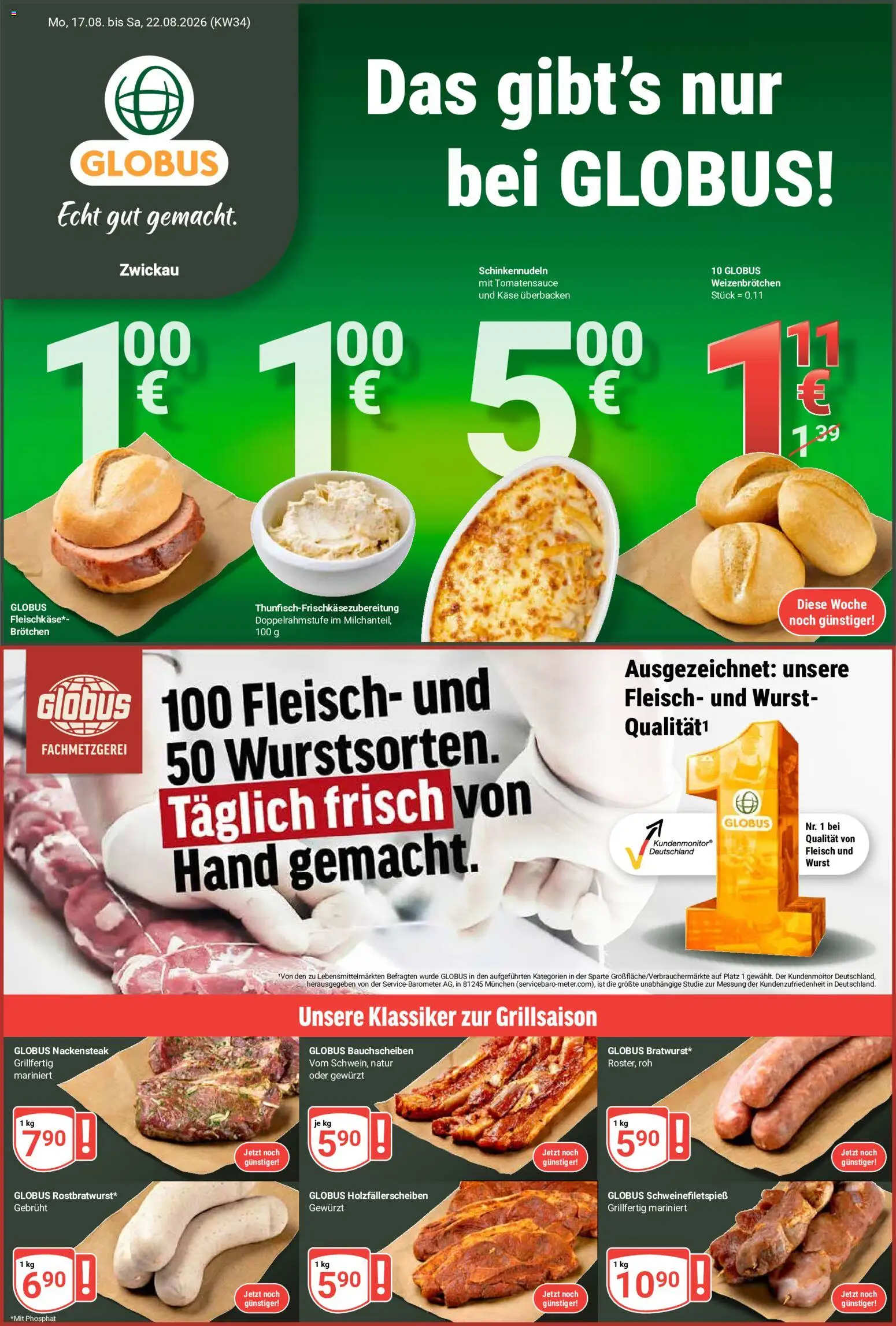 Globus Prospekt Zwickau – gültig ab 17.08.2026 | Seite: 1 | Produkte: Käse, Wurst, Fleisch