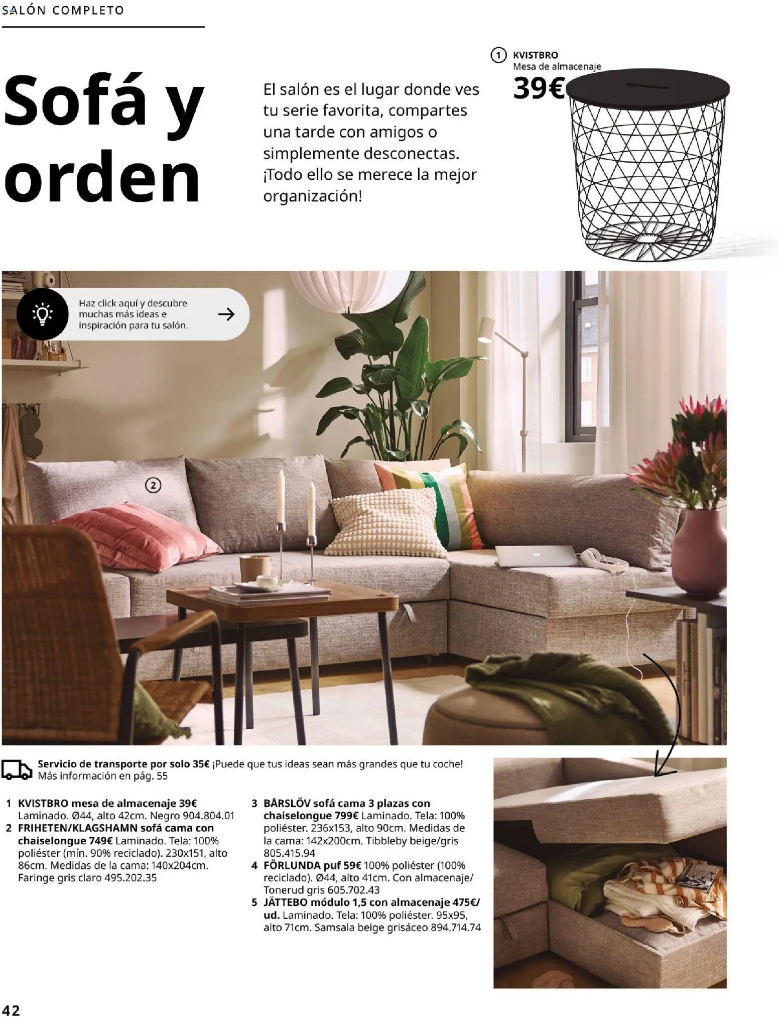 Catálogo IKEA Organización en el hogar │ válido desde el 15/01/2026 | Página: 42 | Productos: Sofá cama, Cama, Almacenaje, Sofá