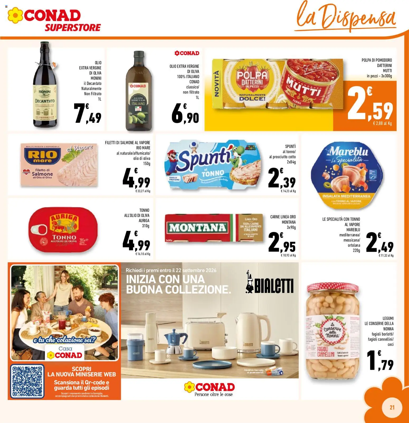 Volantino Conad del 26/08/2026 | Pagina: 21 | Prodotti: Salmone, Fagioli, Prosciutto, Carne