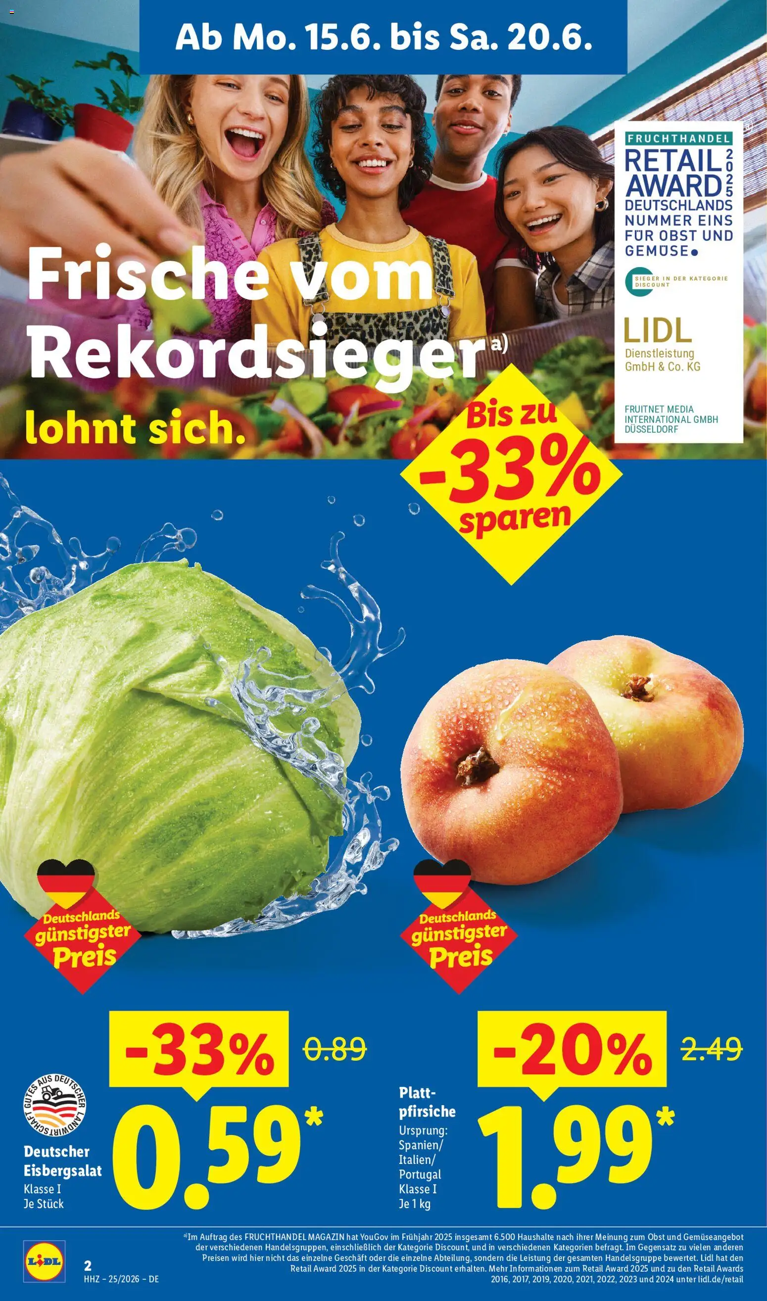 Lidl Prospekt – gültig ab 15.06.2026 | Seite: 2 | Produkte: Eisbergsalat, Gemüse, Obst