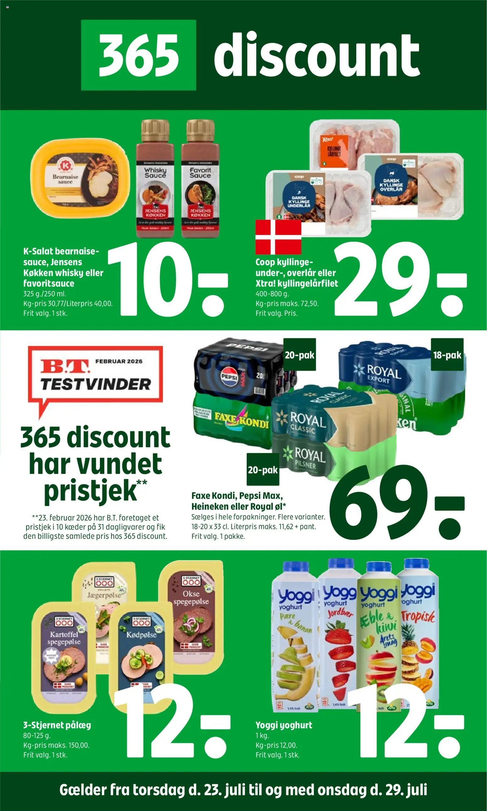Coop 365 tilbudsavis – gyldig fra 23/07/2026 | Side: 1 | Produkter: Kiwi, Whisky, Pålæg, Faxe Kondi