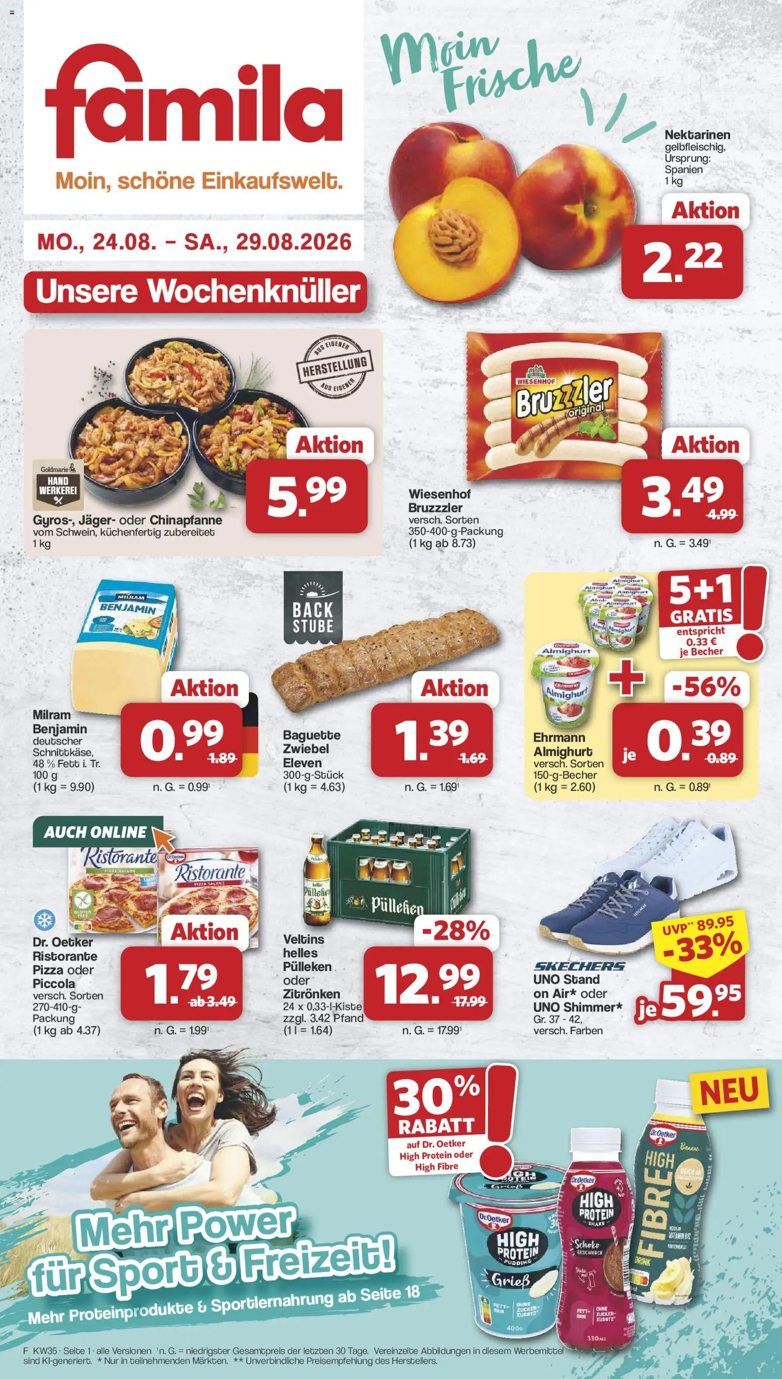 Famila Nordwest Prospekt – gültig ab 23.08.2026 | Seite: 1 | Produkte: Grieß, Nektarinen, Baguette, Pudding