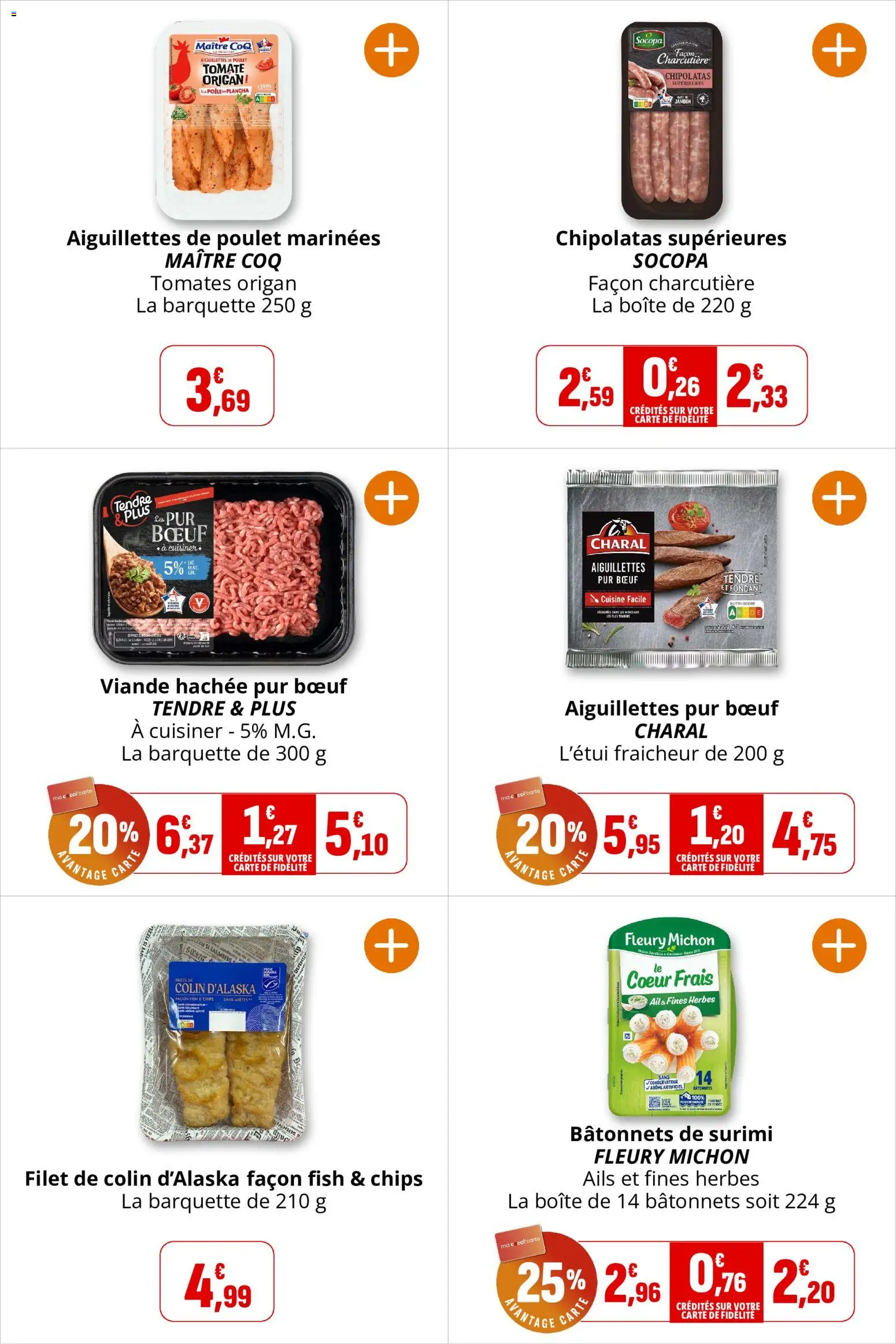 {H1} | Page: 13 | Produits: Filet de colin d'Alaska, Bâtonnets de surimi, Aiguillettes de poulet, Jambon