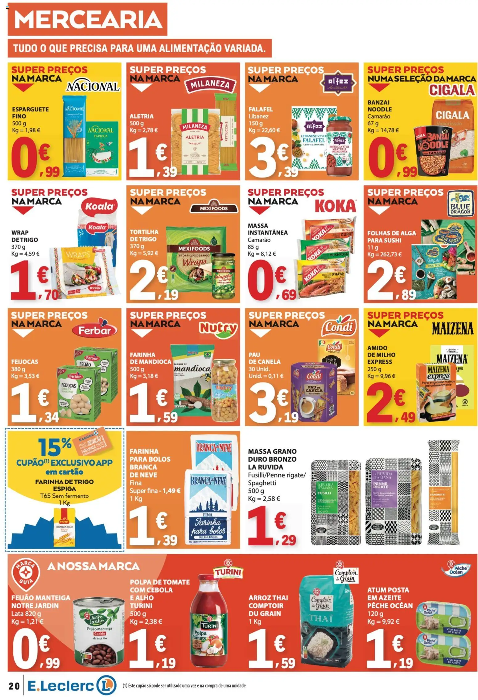 E.Leclerc folheto │ válido de 29/10/2026 | Página: 20 | Produtos: Atum, Esparguete, Milaneza, Canela