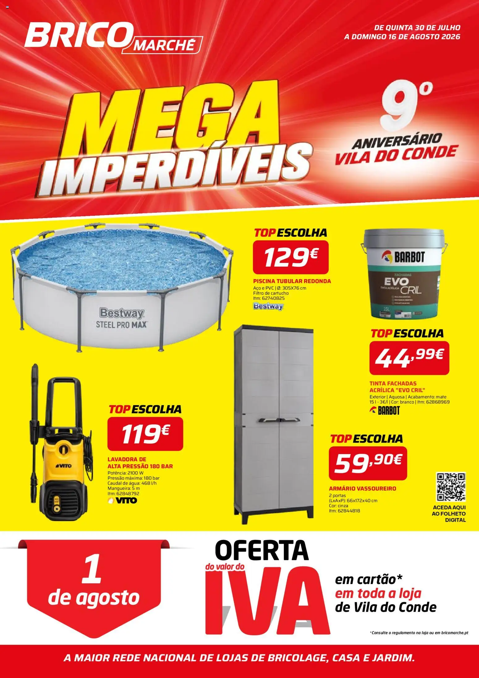 BricoMarché Folheto 11 - Mega Imperdíveis - Vila do Conde │ válido de 30/07/2026 | Página: 1 | Produtos: Piscina, Top, Armário, Tinta