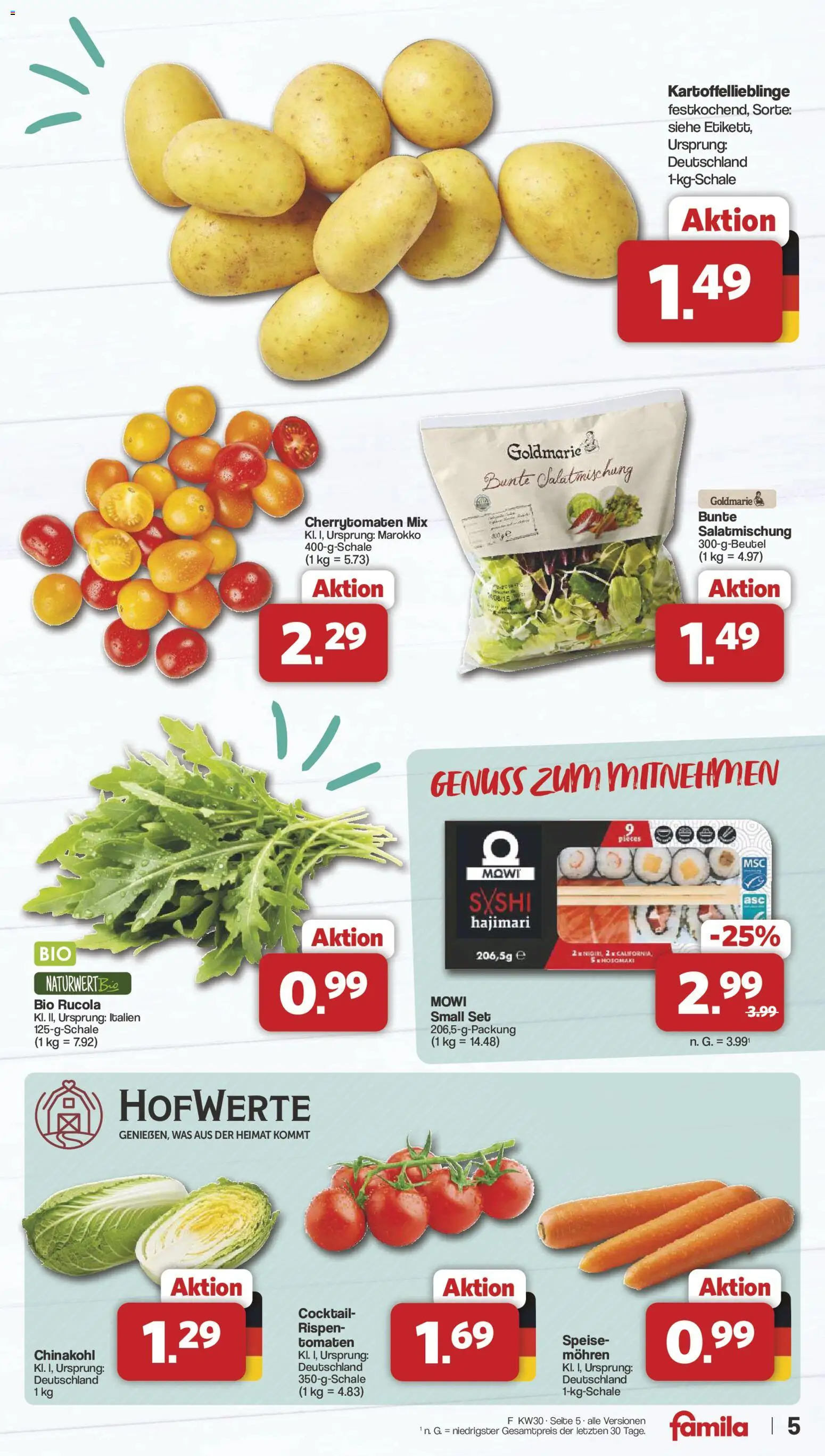 Famila Nordwest Prospekt – gültig ab 20.07.2026 | Seite: 5 | Produkte: Rucola, Tomaten, Mohren, Chinakohl