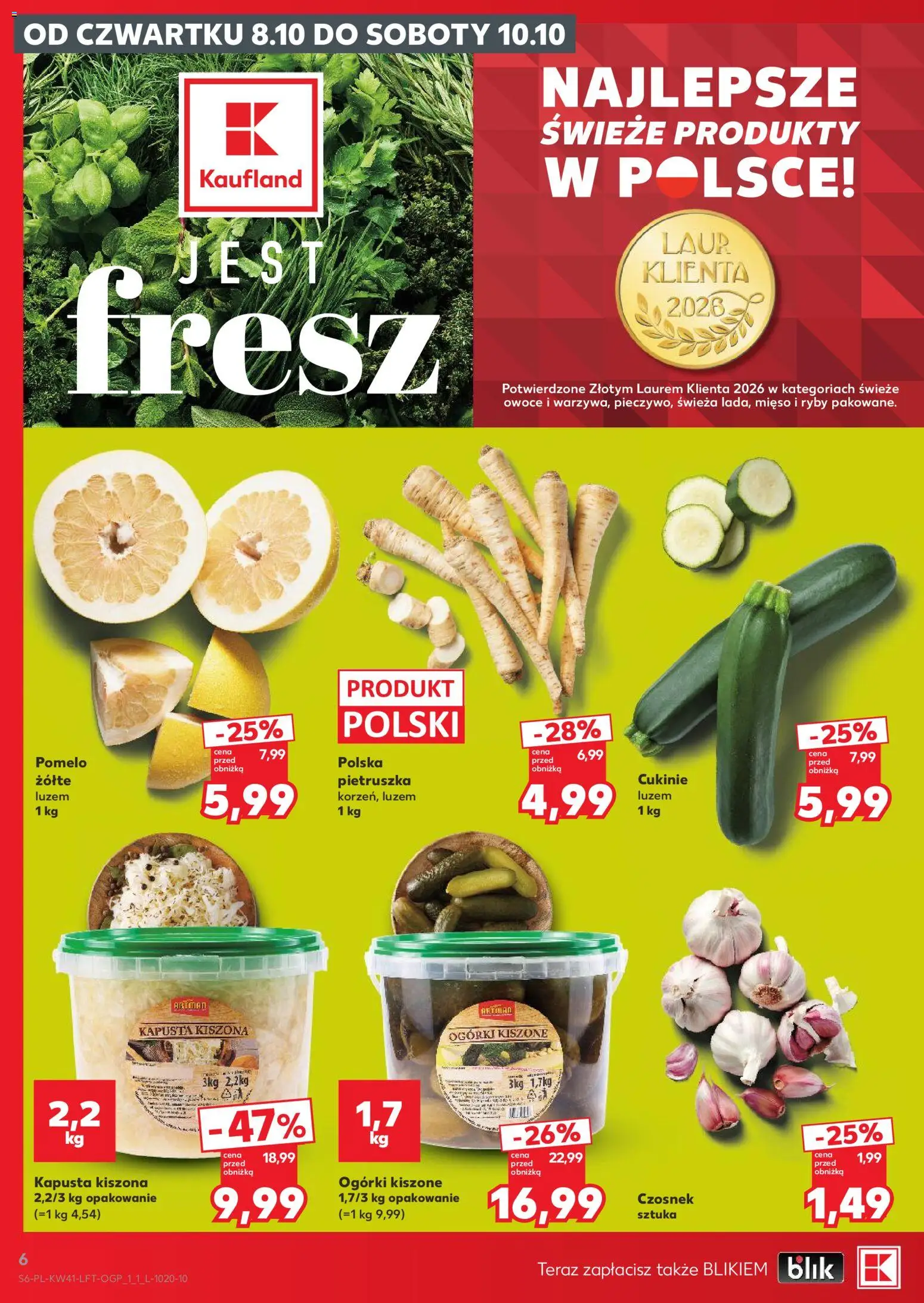 Kaufland Polsko leták od 08.10.2026 | Strana: 6 | Produkty: Pomelo, Ryby, Kapusta