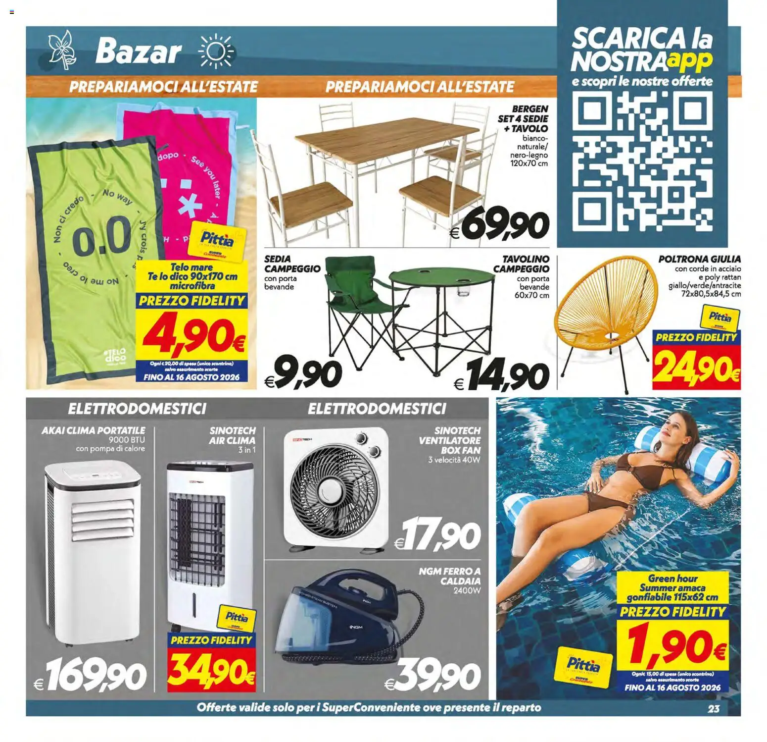 Volantino SuperConveniente del 19/06/2026 | Pagina: 23 | Prodotti: Ventilatore, Amaca, Tavolo, Sedia