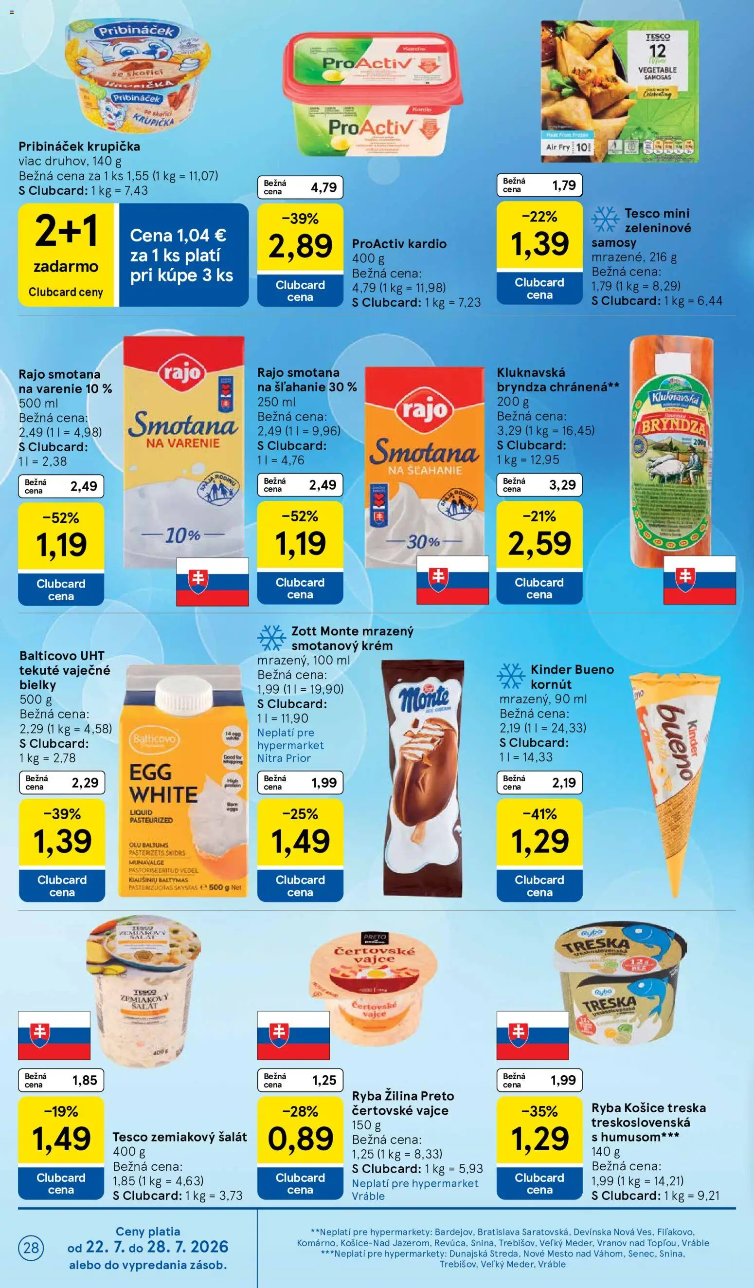 Nové Tesco akcie – leták je platný od 22.07.2026 | Strana: 28 | Produkty: Kinder, Smotanový krém, Treska, Smotana na šľahanie