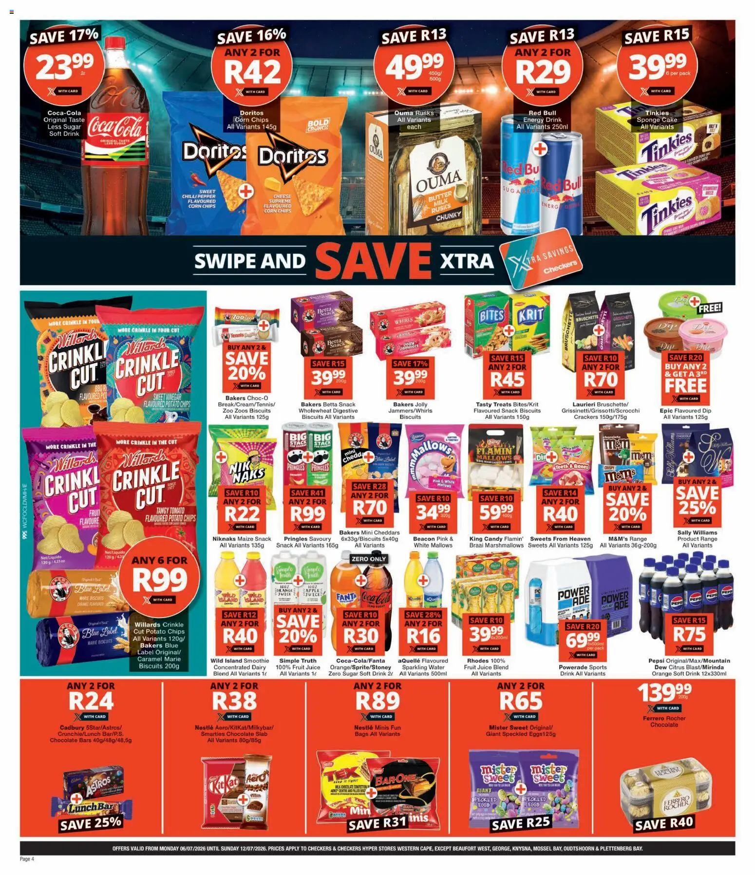 New Checkers catalogue – valid from 06/07/2026 | Page: 4 | Products: Juicer, Biscuits, Chocolate, Water