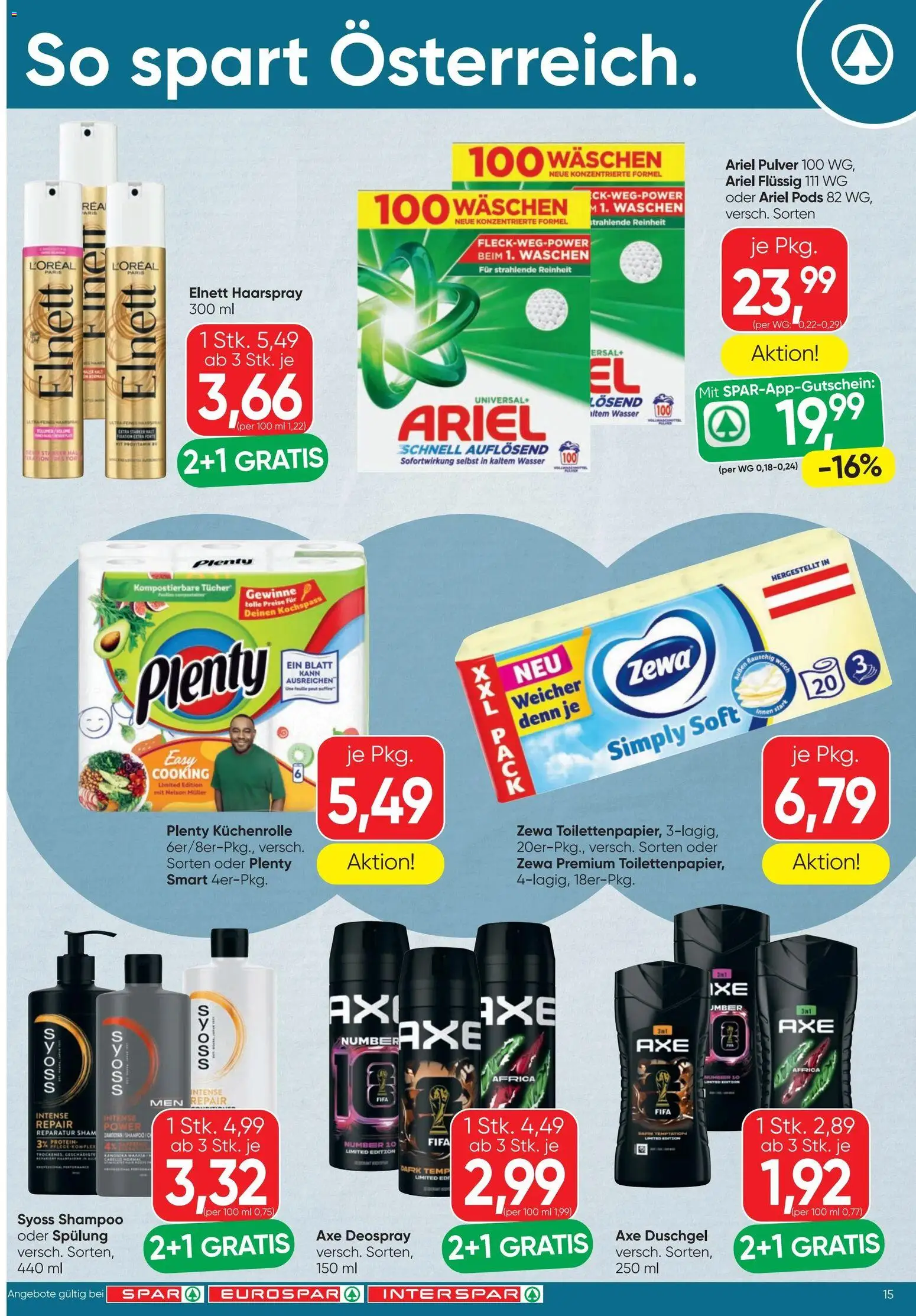 Spar - Flugblatt gültig ab 11.06.2026 | Seite: 15 | Produkte: Shampoo, Spülung, Haarspray, Duschgel
