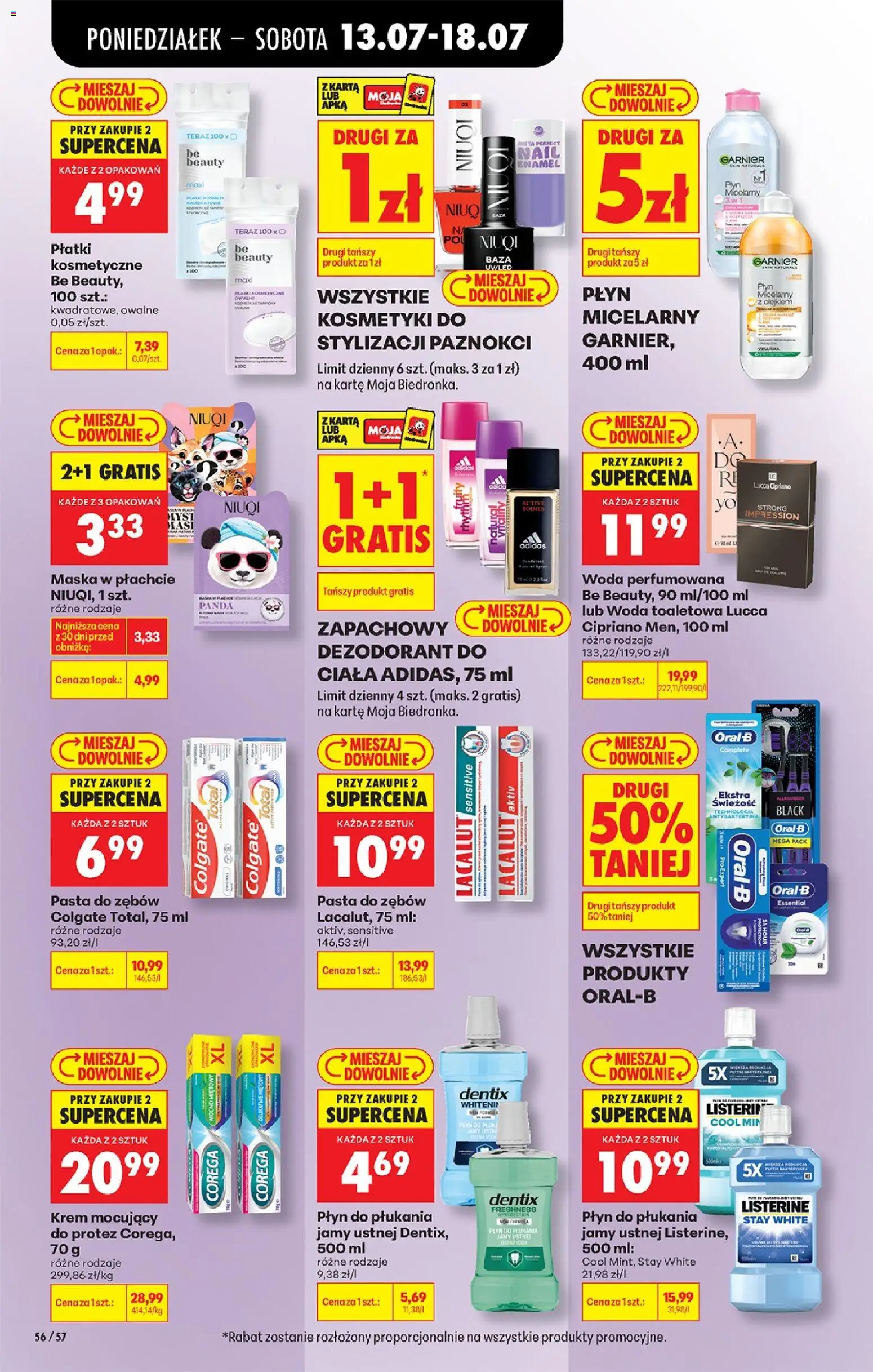 Biedronka gazetka od poniedziałku od 13.07.2026 | Strona: 76 | Produkty: Kosmetyki, Płatki kosmetyczne, Pasta do zębów, Płyn do płukania jamy ustnej