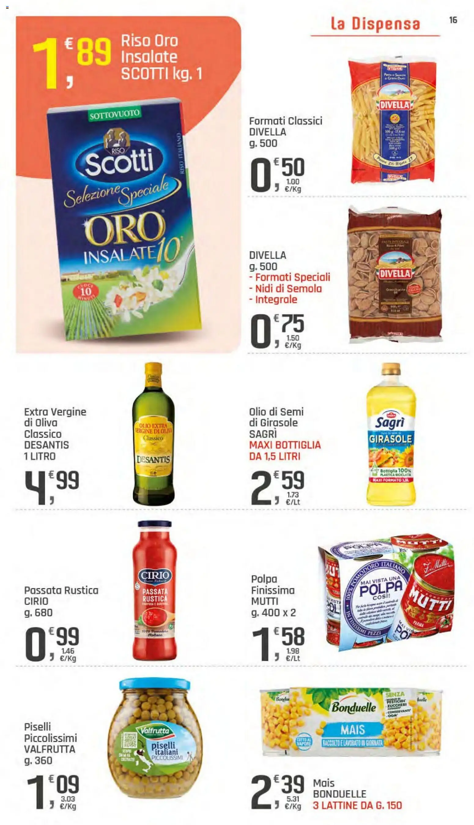 Volantino DOK del 23/07/2026 | Pagina: 16 | Prodotti: Olio, Pasta, Mais, Bottiglia