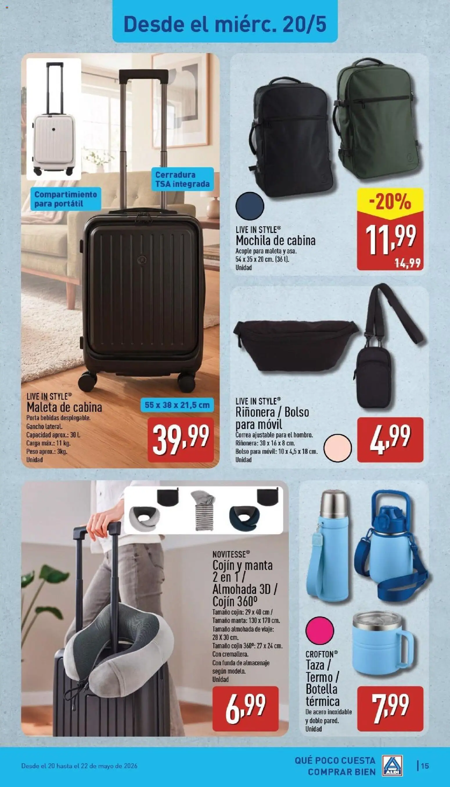 Aldi folleto Península │ válido desde el 18.05.2026 | Página: 15 | Productos: Mochila, Manta, Almacenaje, Cojín