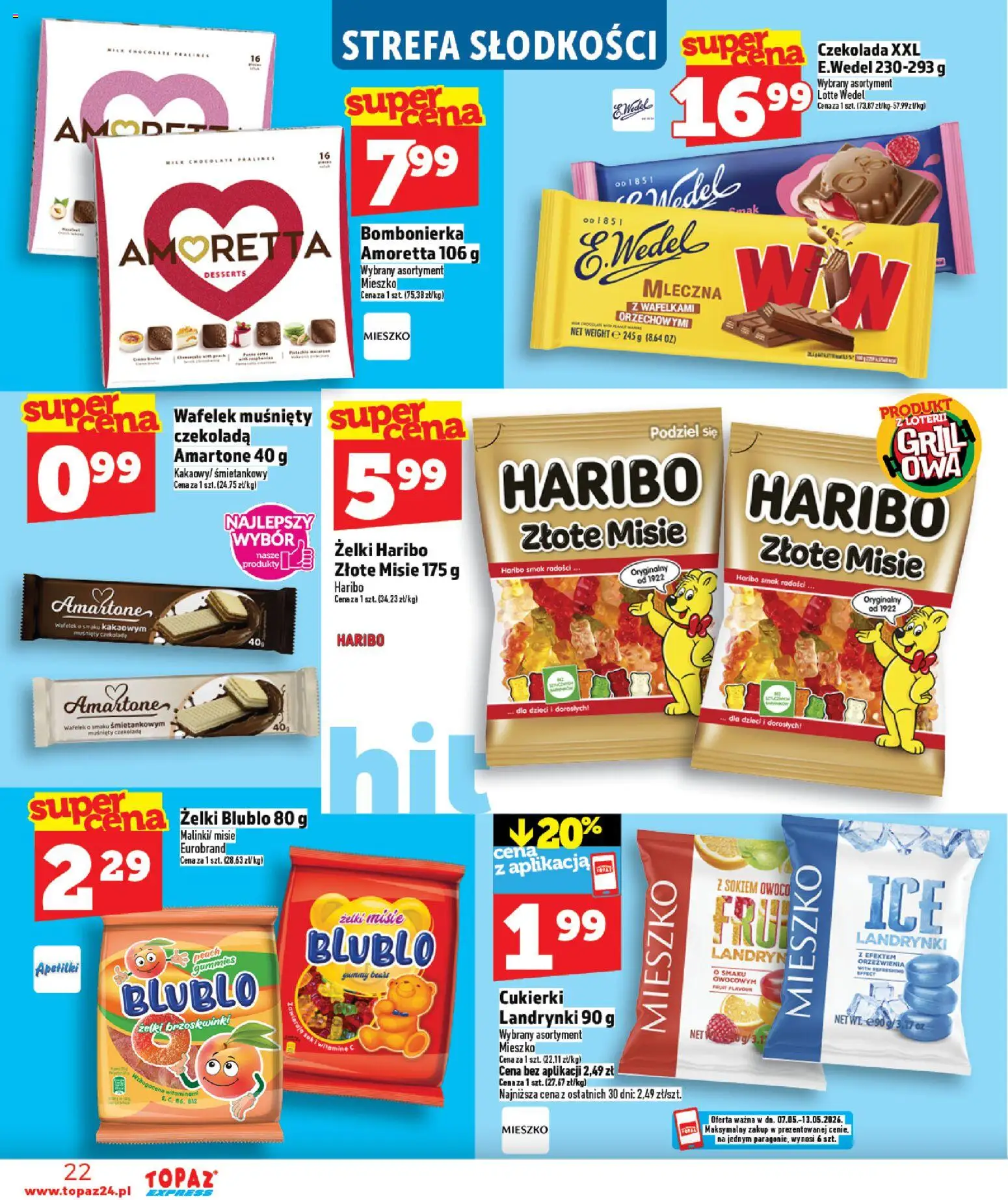 Topaz gazetka - Express od 07.05.2026 | Strona: 22 | Produkty: Żelki haribo, Czekolada, Cukierki, Owoce