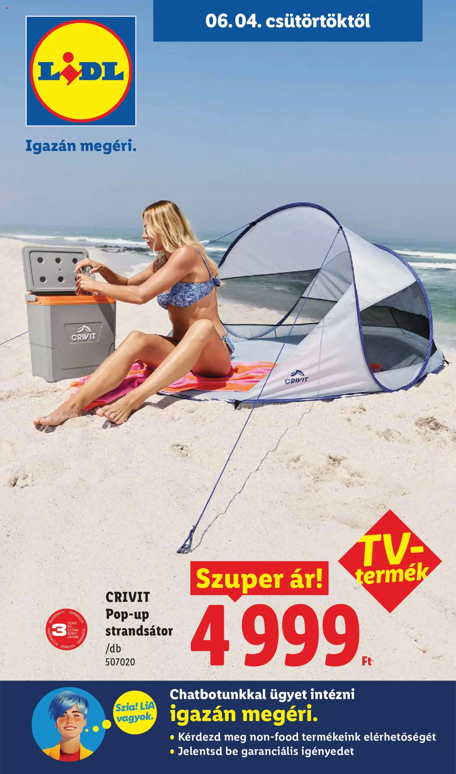 Lidl akciós ujság - amely érvényes a következő dátumtól: 04.06.2026 | Oldal: 1 | Termékek: Strandsátor
