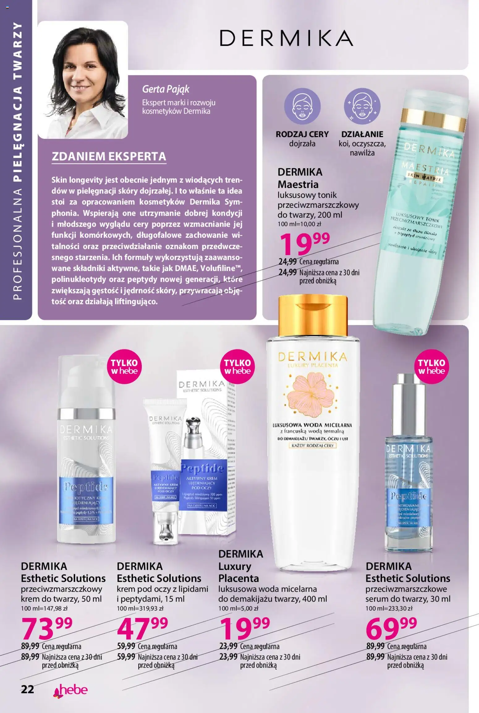 Hebe gazetka - Katalog od 04.08.2026 | Strona: 22 | Produkty: Woda micelarna, Krem, Woda, Tonik