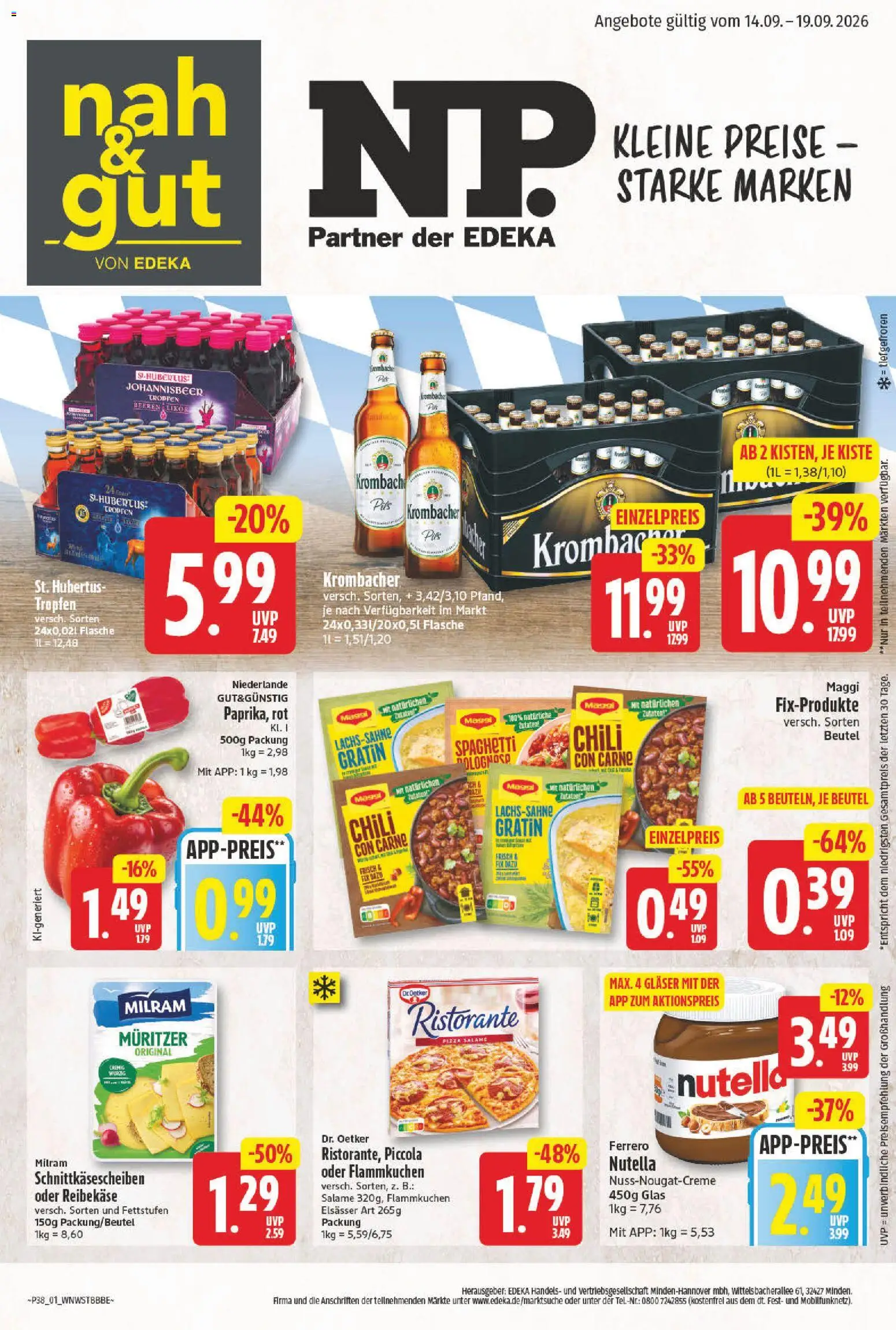 NP Discount Prospekt – gültig ab 14.09.2026 | Seite: 1 | Produkte: Maggi, Krombacher, Pizza, Reibekase