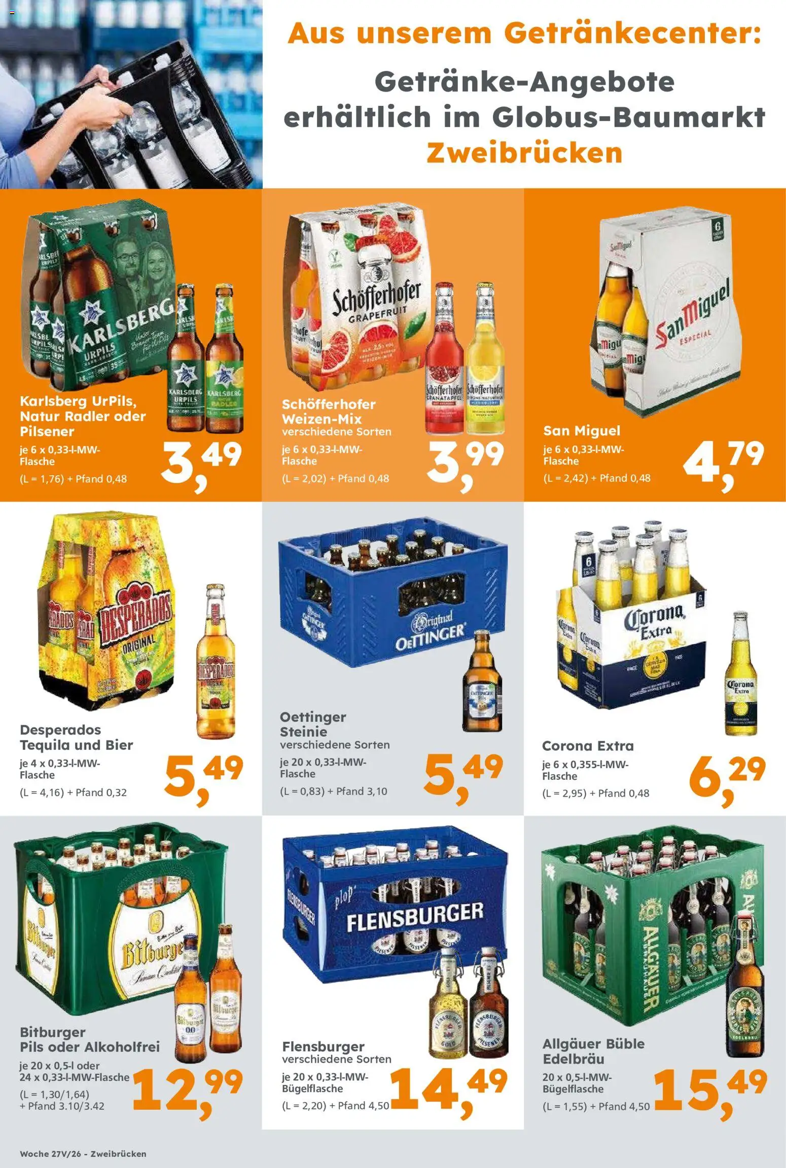 Globus Baumarkt Prospekt Zweibrücken – gültig ab 29.06.2026 | Seite: 16 | Produkte: Bier, Oettinger, Flensburger, Radler