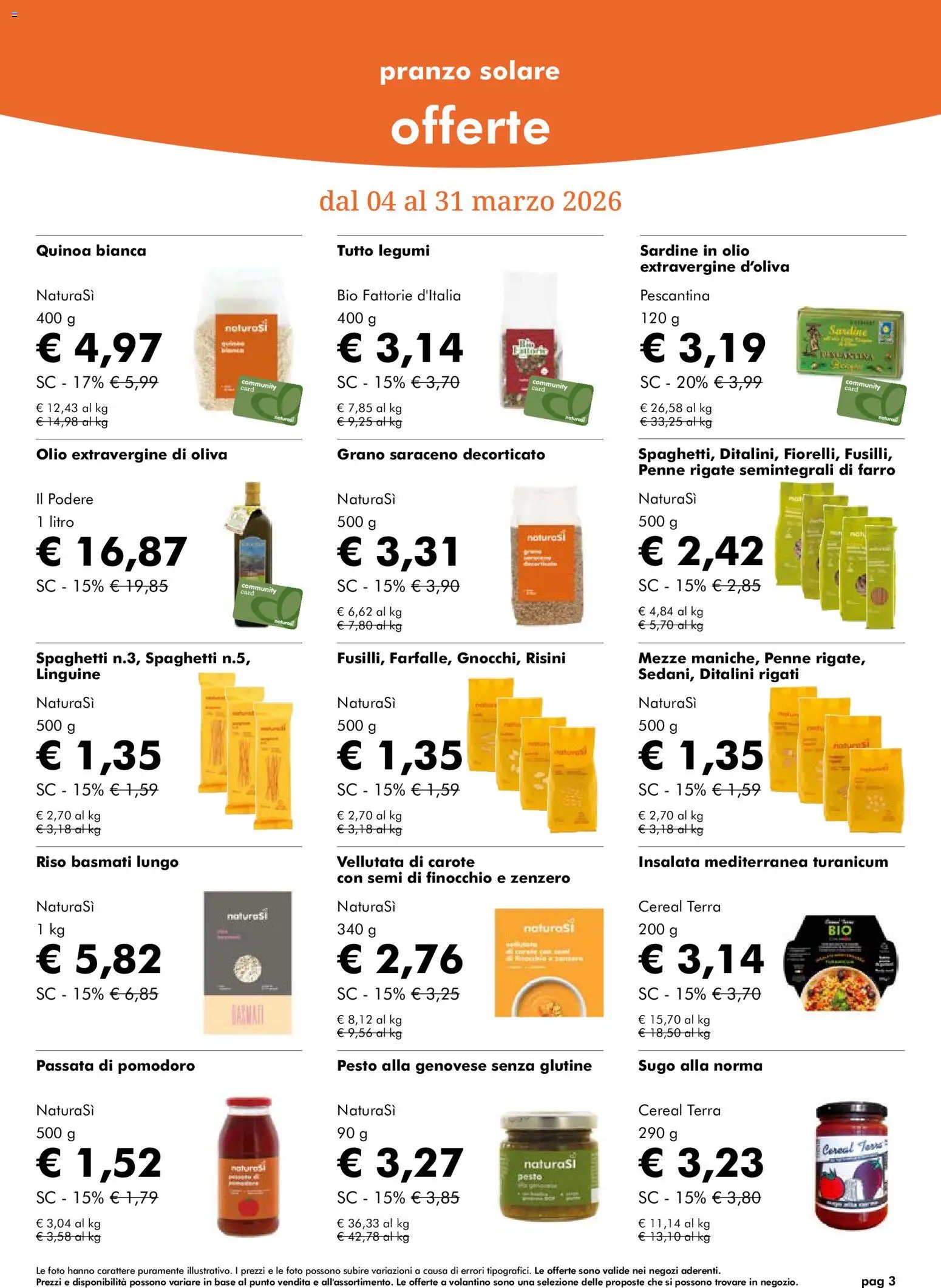 Volantino Natura Sì del 04.03.2026 | Pagina: 3 | Prodotti: Riso, Insalata, Pomodoro, Olio