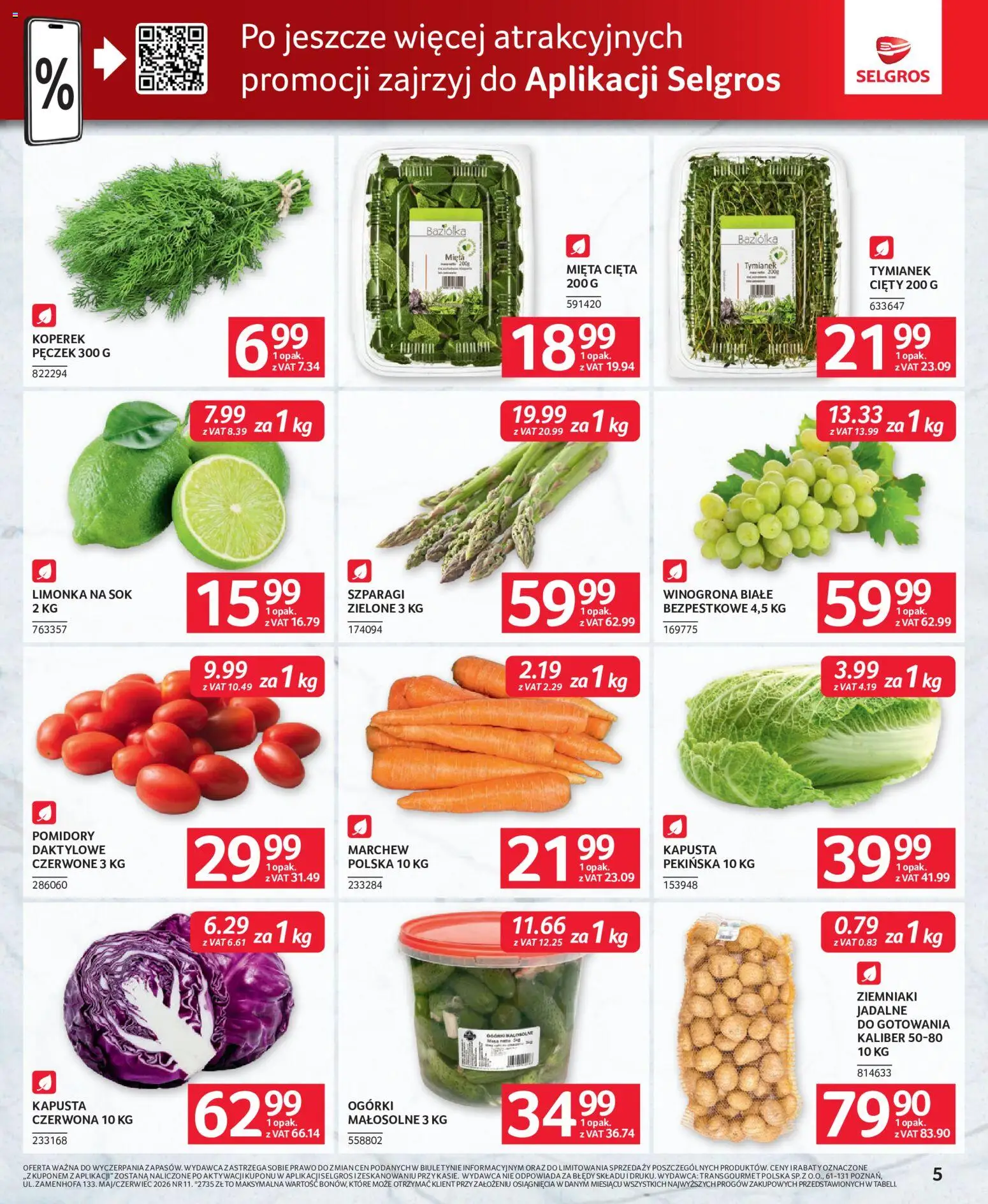 Selgros cash&carry gazetka - Oferta dla gastronomii od 21.05.2026 | Strona: 5 | Produkty: Winogrona, Koperek, Tymianek, Pomidory