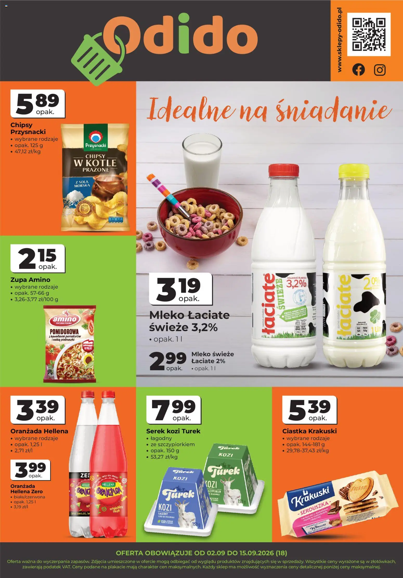 Odido gazetka - Wybrane produkty od 02.09.2026 | Strona: 1 | Produkty: Oranżada hellena, Mleko, Mleko świeże, Ciastka