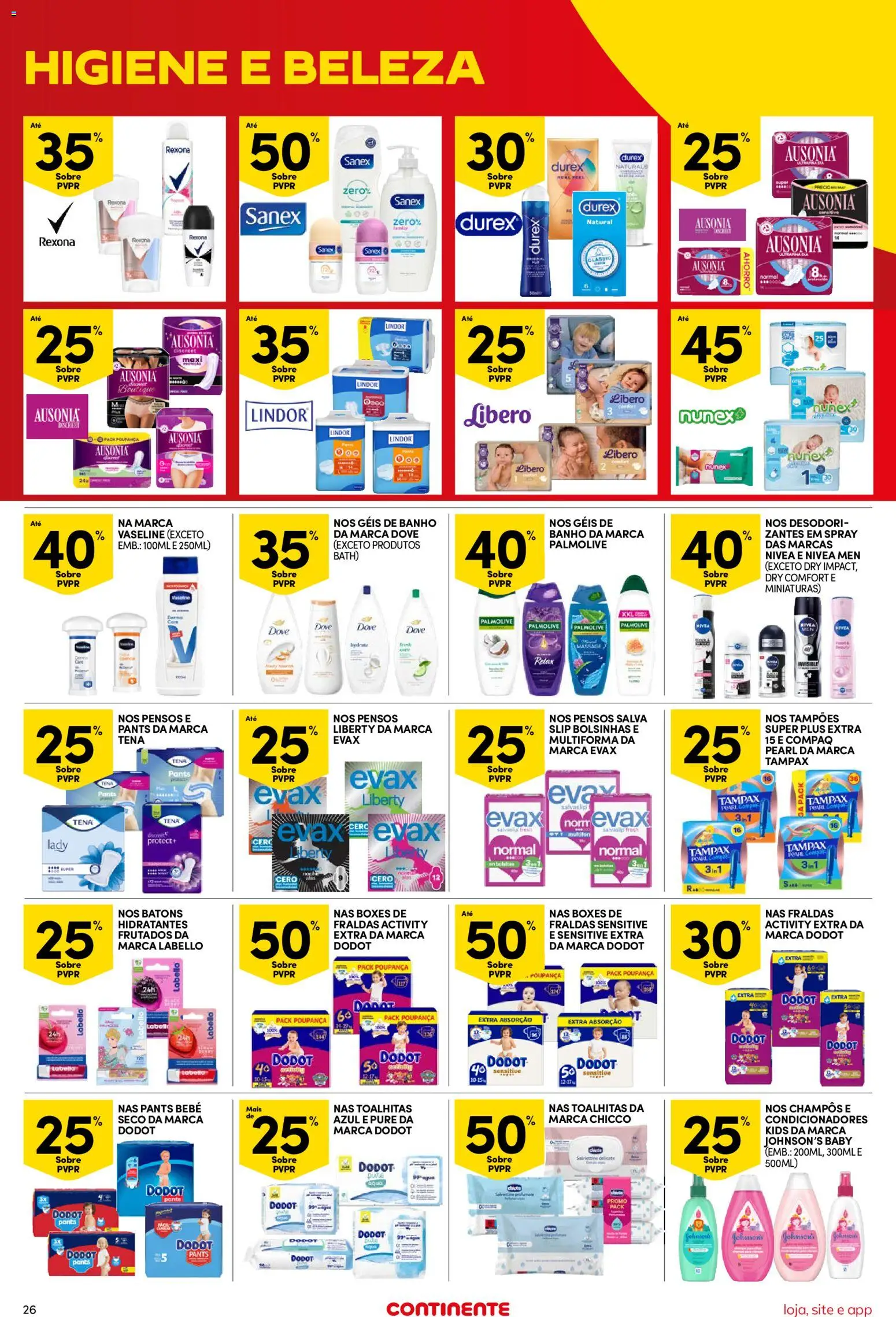 Continente Semanal Continente Bom Dia │ válido de 25/08/2026 | Página: 26 | Produtos: Fraldas, Banho, Lindor