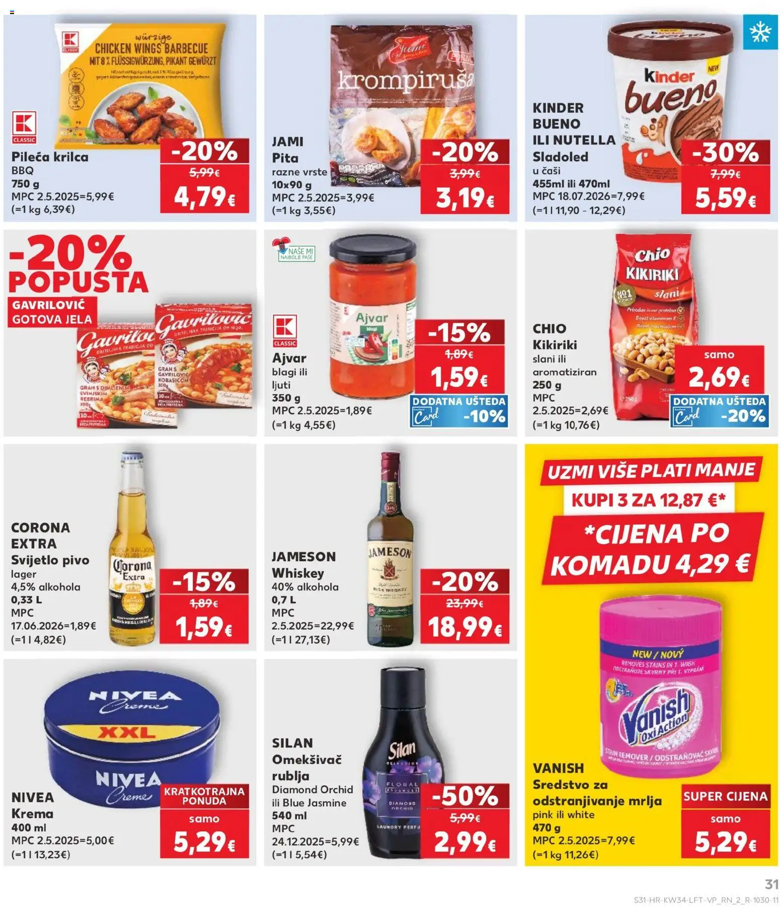 Kaufland katalog | vrijedi od 19.08.2026 | Stranica: 31 | Proizvodi: Svijetlo pivo, Pileća krilca, Omekšivač, Gotova jela