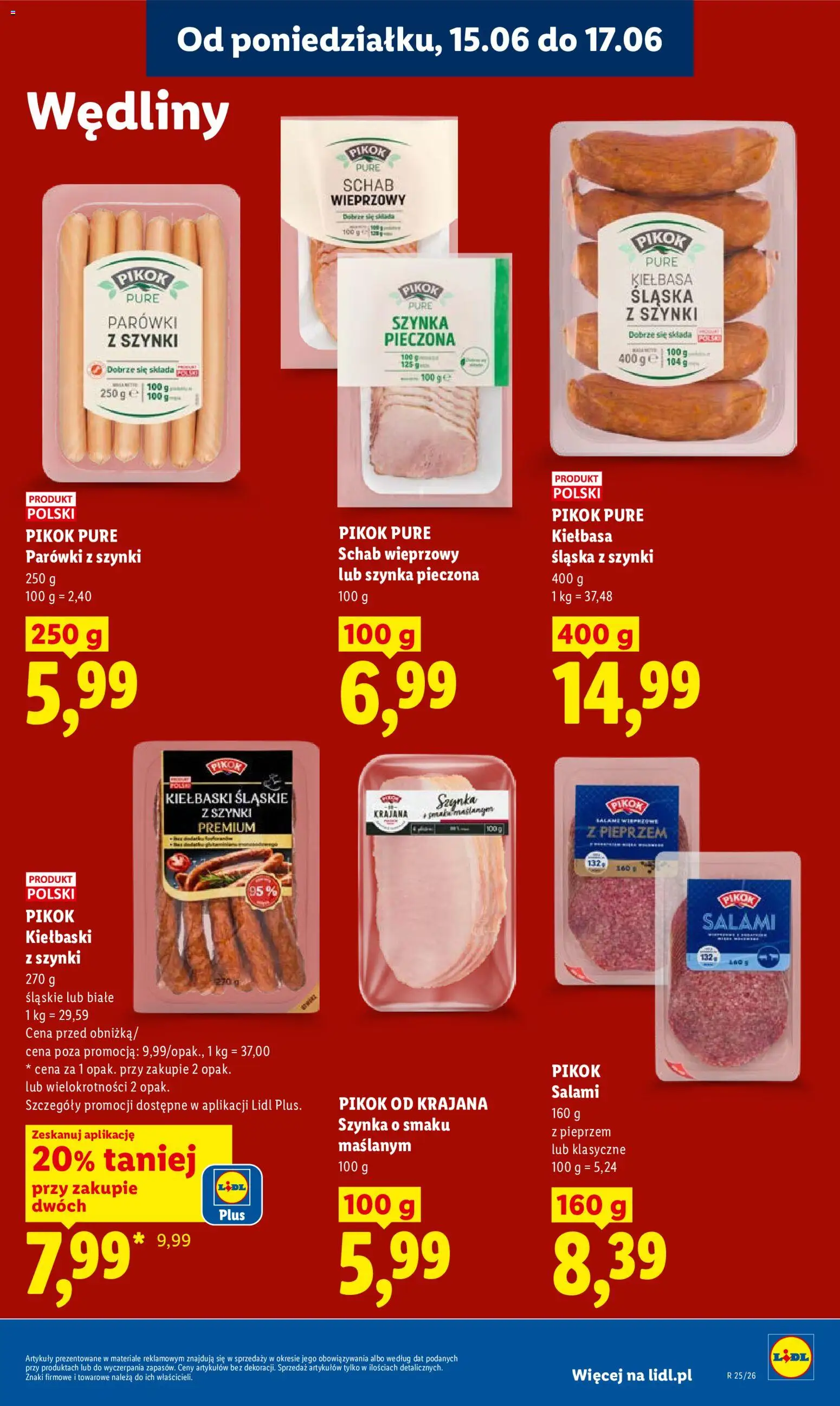 Lidl gazetka od 15.06.2026 | Strona: 61 | Produkty: Parówki z szynki, Kiełbaski, Kiełbasa śląska, Wędliny
