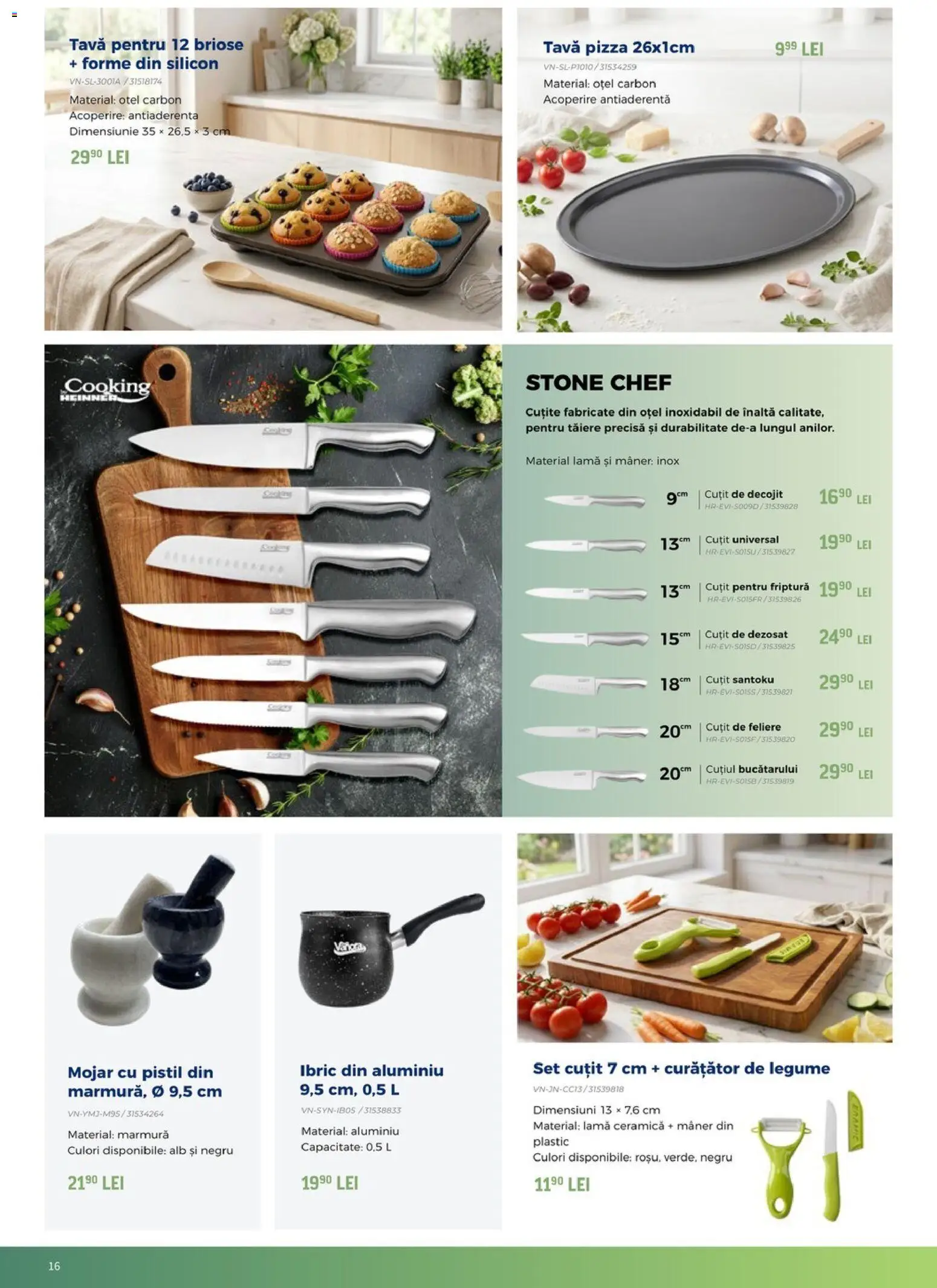 Noul catalog Carrefour – valabil de la 12.08.2026 | Pagină: 16 | Produse: Mâner, Cuțit, Pizza, Legume