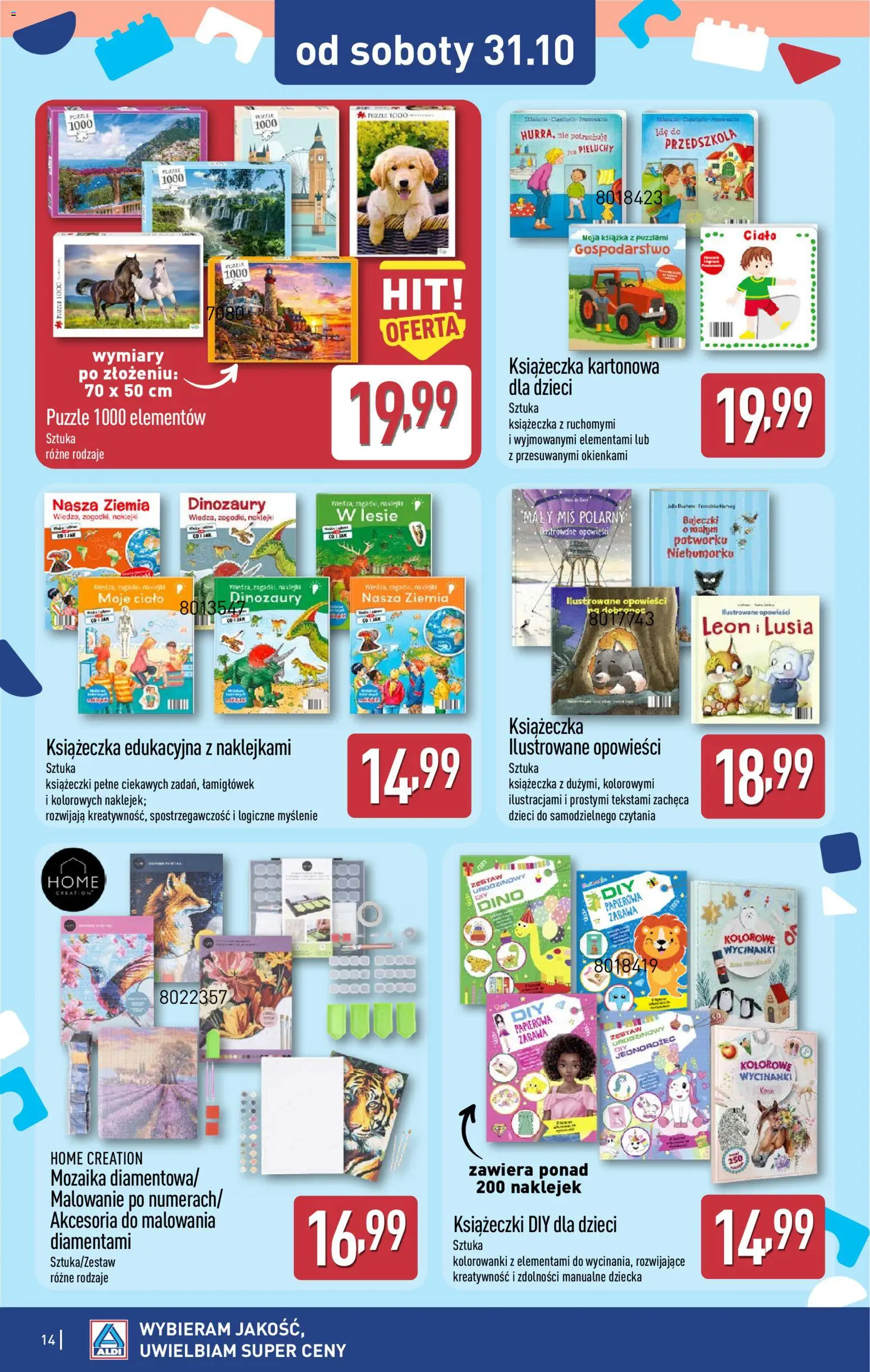 Aldi gazetka - Artykuły przemysłowe i tekstylia od 28.10.2026 | Strona: 14 | Produkty: Puzzle, Ziemia, Naklejki, Pieluchy