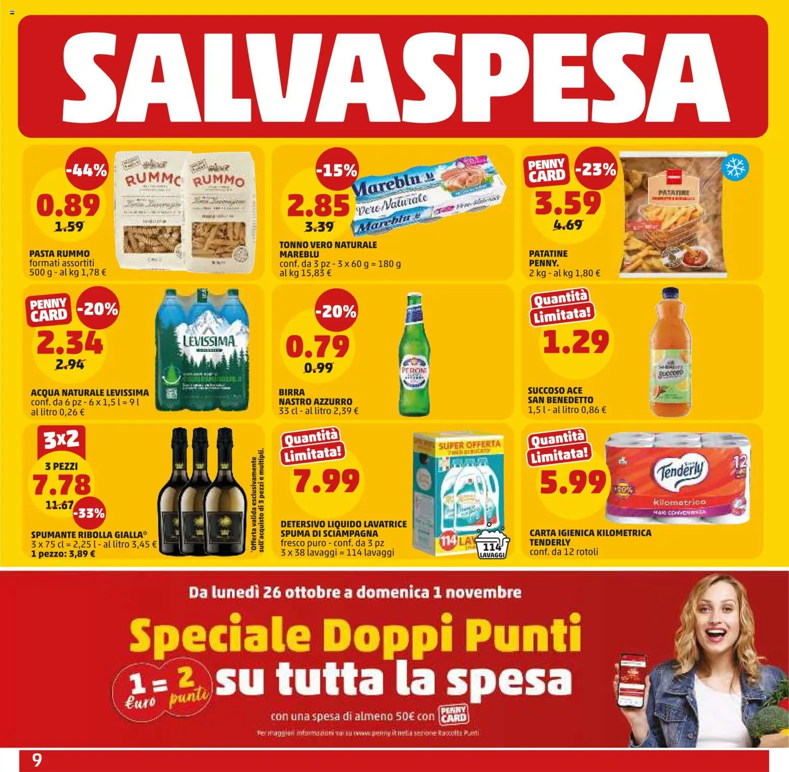 Volantino PENNY del 22/10/2026 | Pagina: 9 | Prodotti: Carta igienica, Patatine, Lavatrice, Spumante