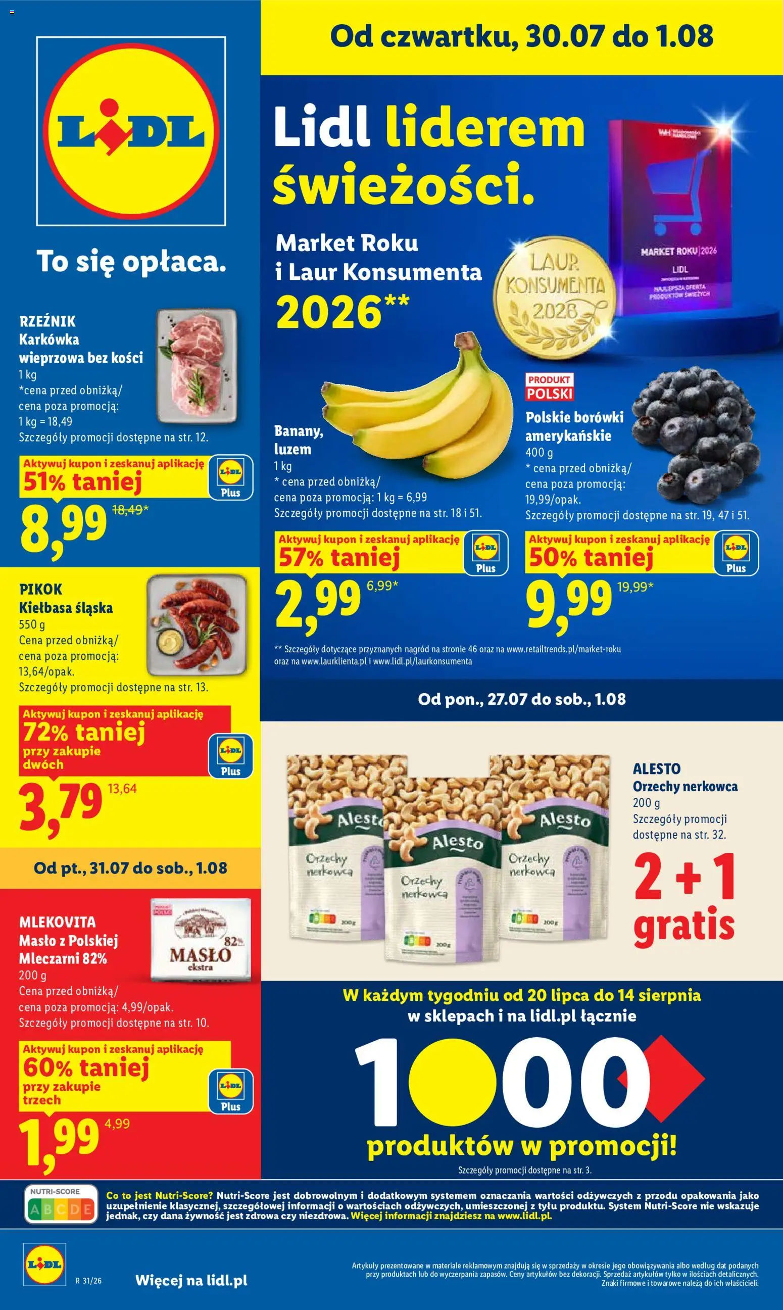 Lidl Polsko leták od 30.07.2026 | Strana: 1 | Produkty: Máslo, Pikok