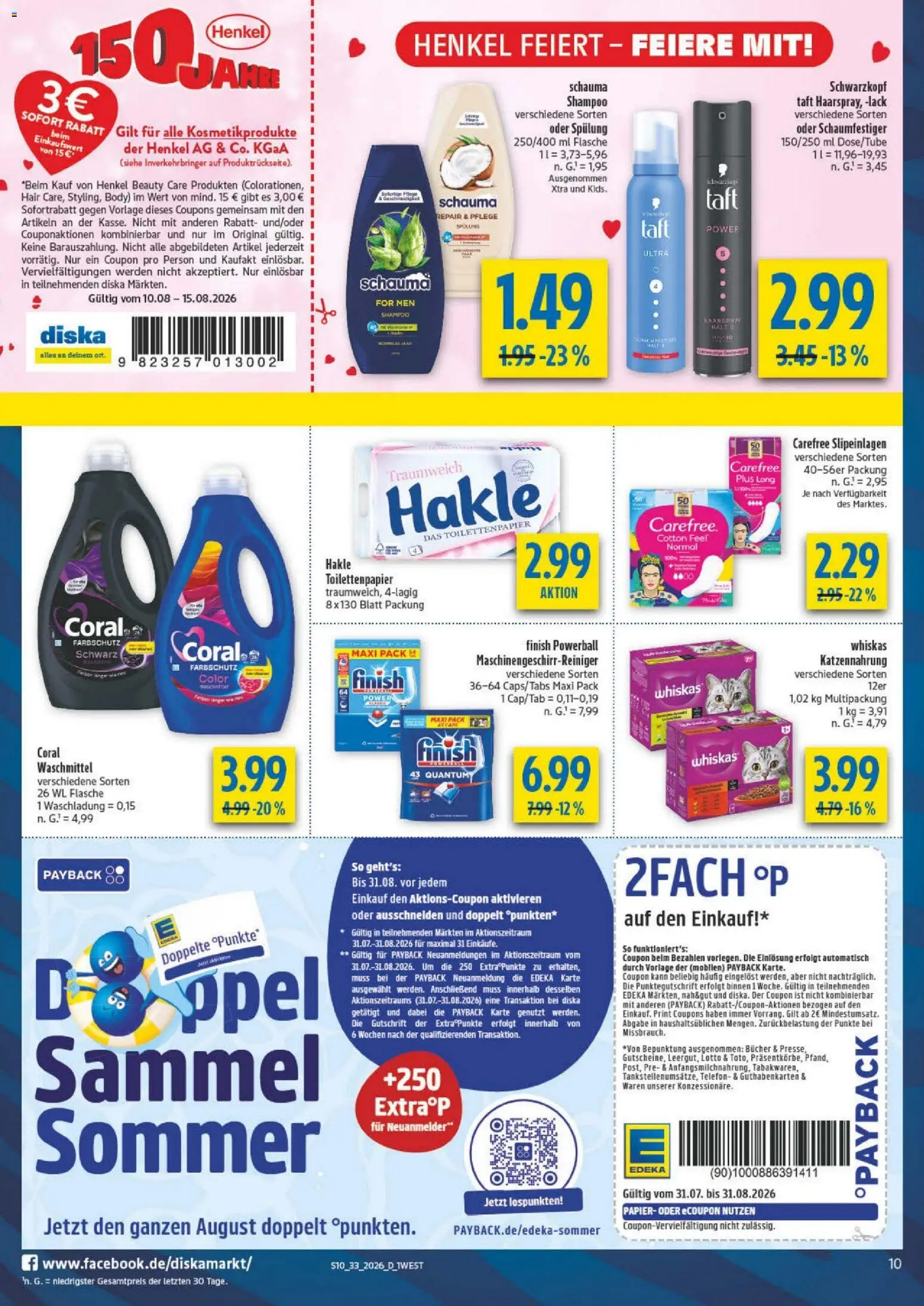 Diska - Diska Angebote Bayern KW33 – gültig ab 10.08.2026 | Seite: 10 | Produkte: Coral, Spülung, Waschmittel, Telefon