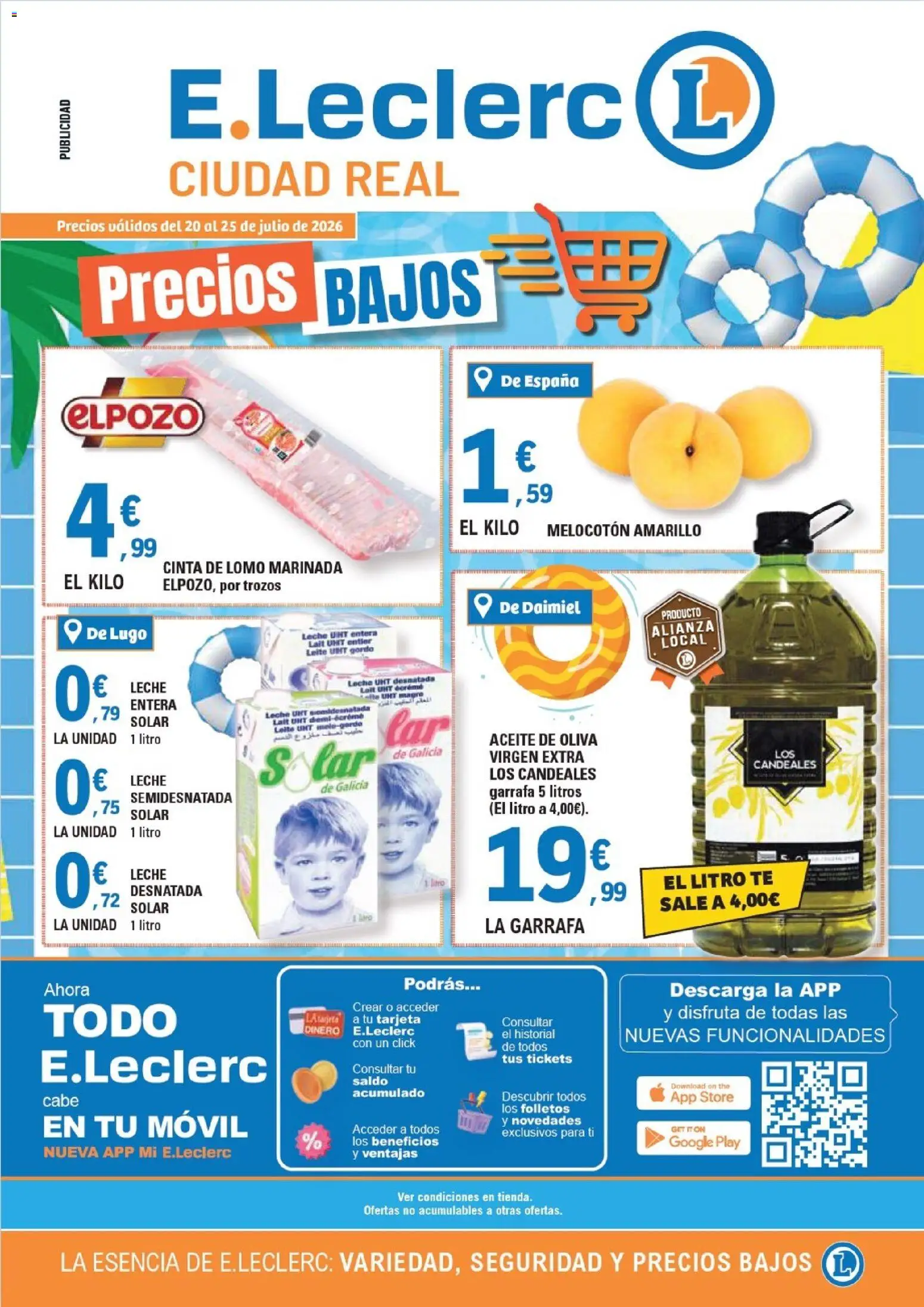 E.Leclerc Ciudad Real │ válido desde el 20/07/2026 | Página: 1 | Productos: Leche desnatada, Leche, Aceite de oliva, Melocotón amarillo