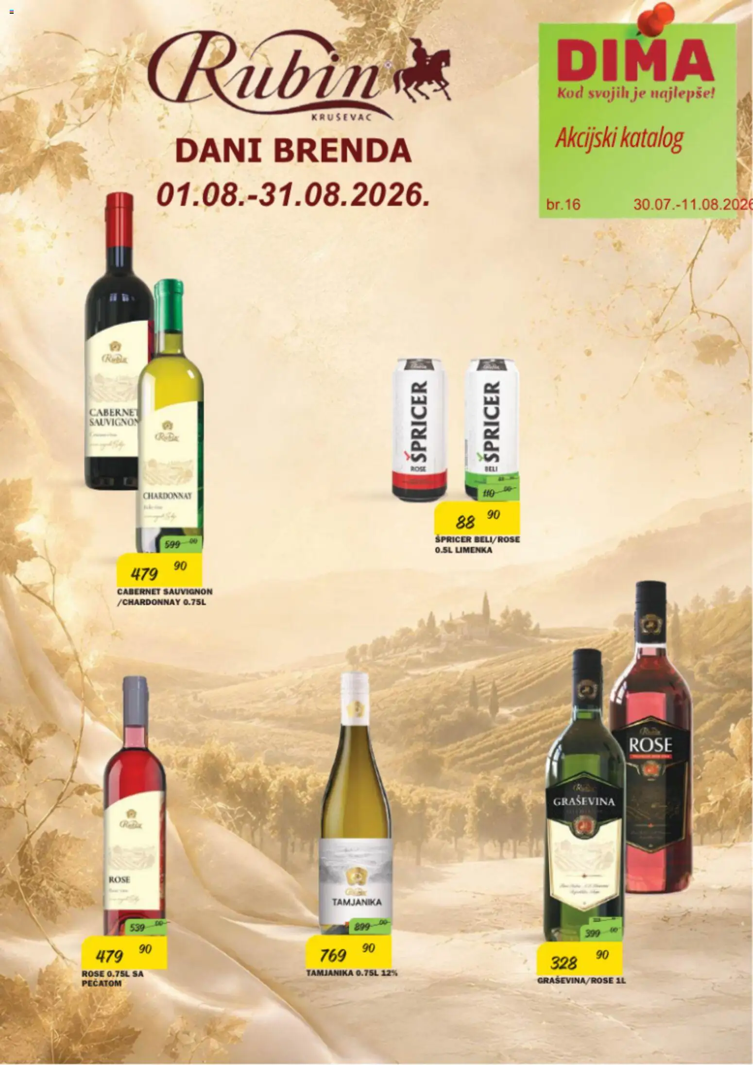 VP Dima katalog - važi od 30.07.2026 | Strana: 1 | Proizvode: Chardonnay, Cabernet Sauvignon, Graševina