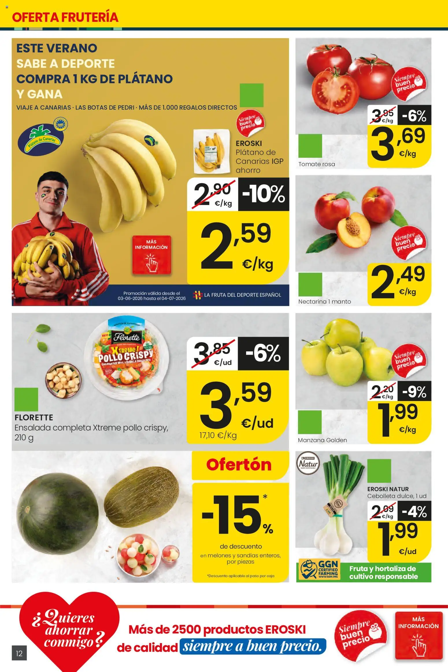 Eroski Ofertones de verano │ válido desde el 11.06.2026 | Página: 12 | Productos: Manzana, Ensalada, Παγωμένο τσάι, Caja