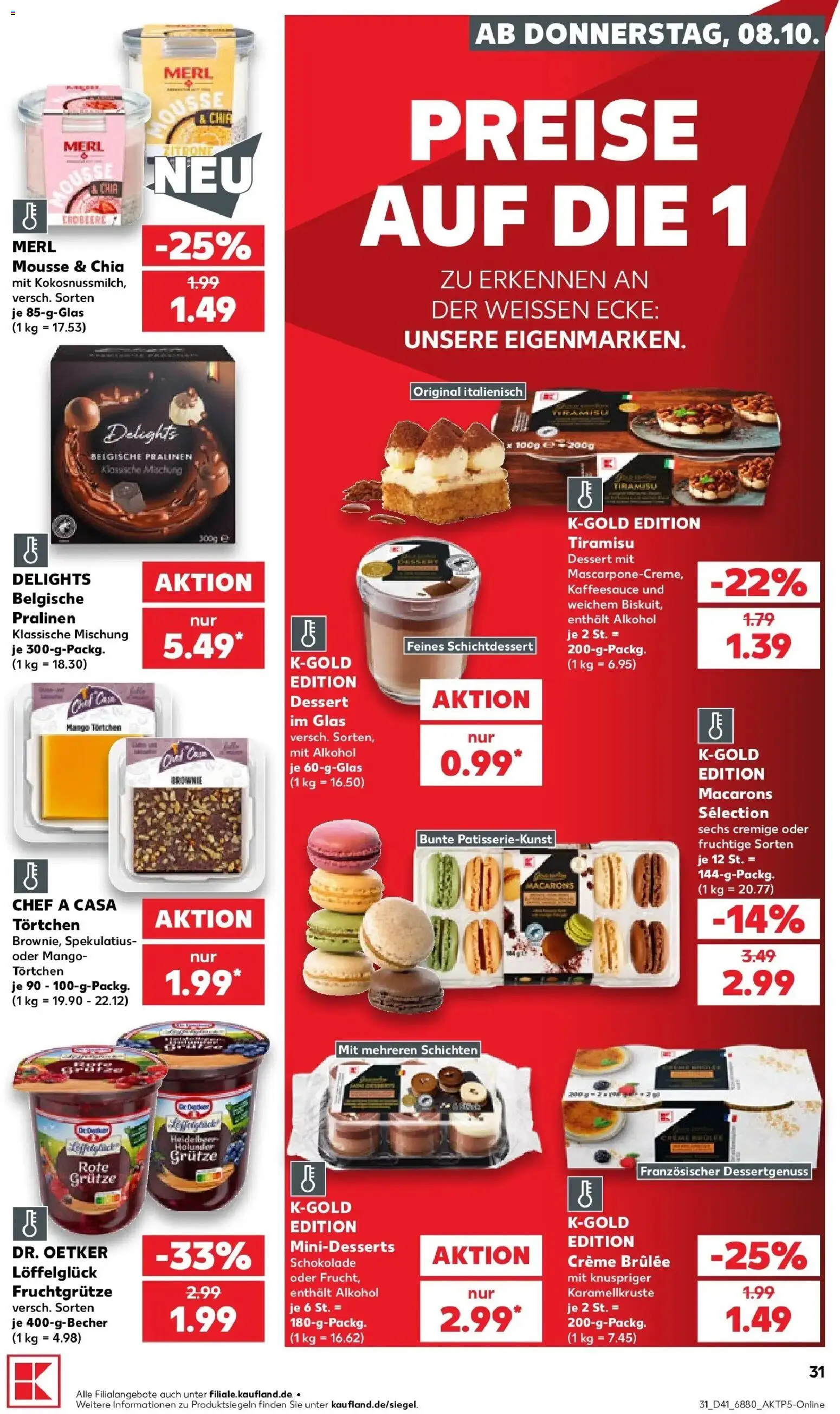 Prospekt Kaufland ab 08.10.2026 » Angebote Online zum Blättern | Seite: 31 | Produkte: Schokolade, Creme, Creme brulee, Mango